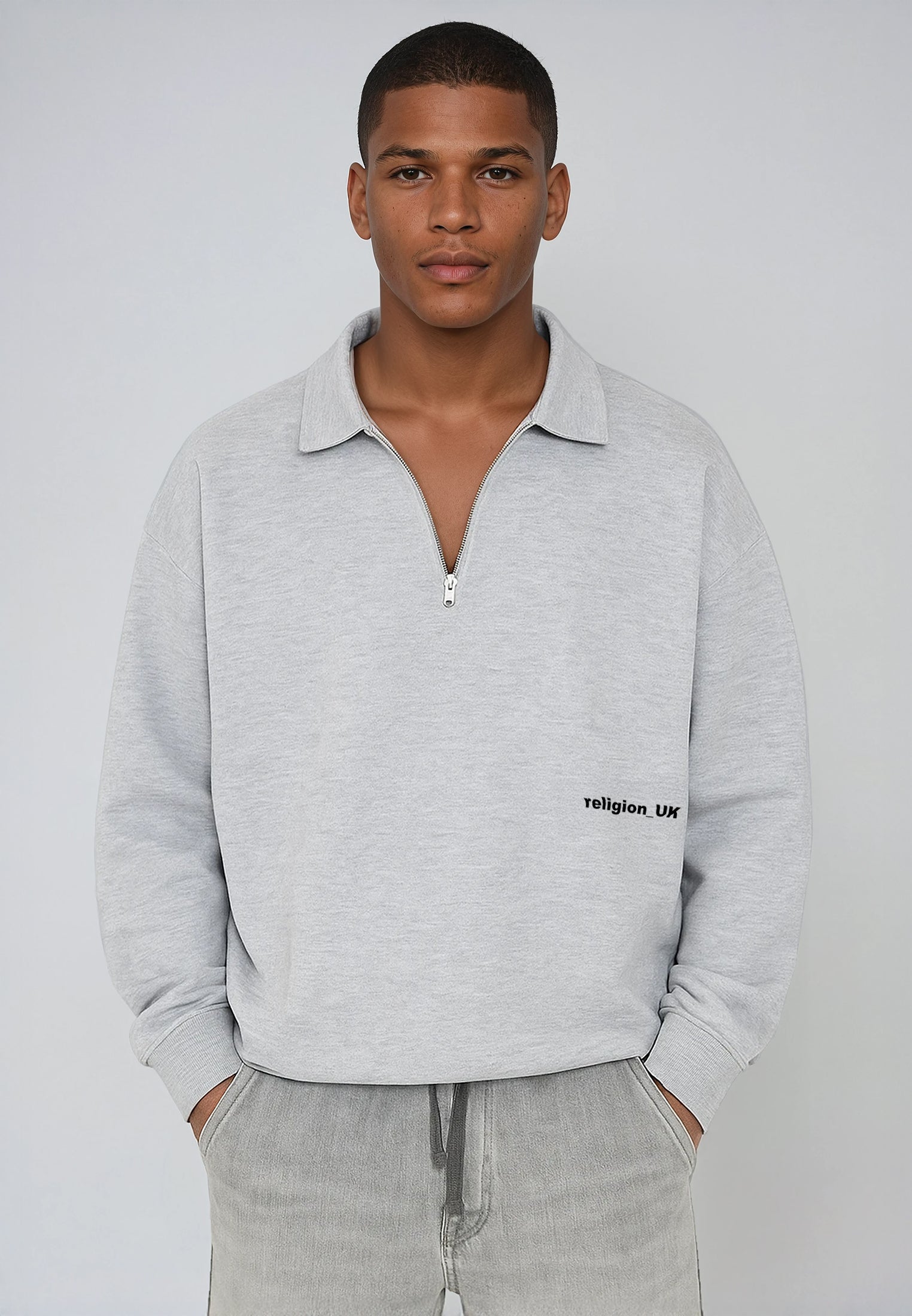 RELIGION UK CROPPED ZIP SWEATSHIRT GREY MARL