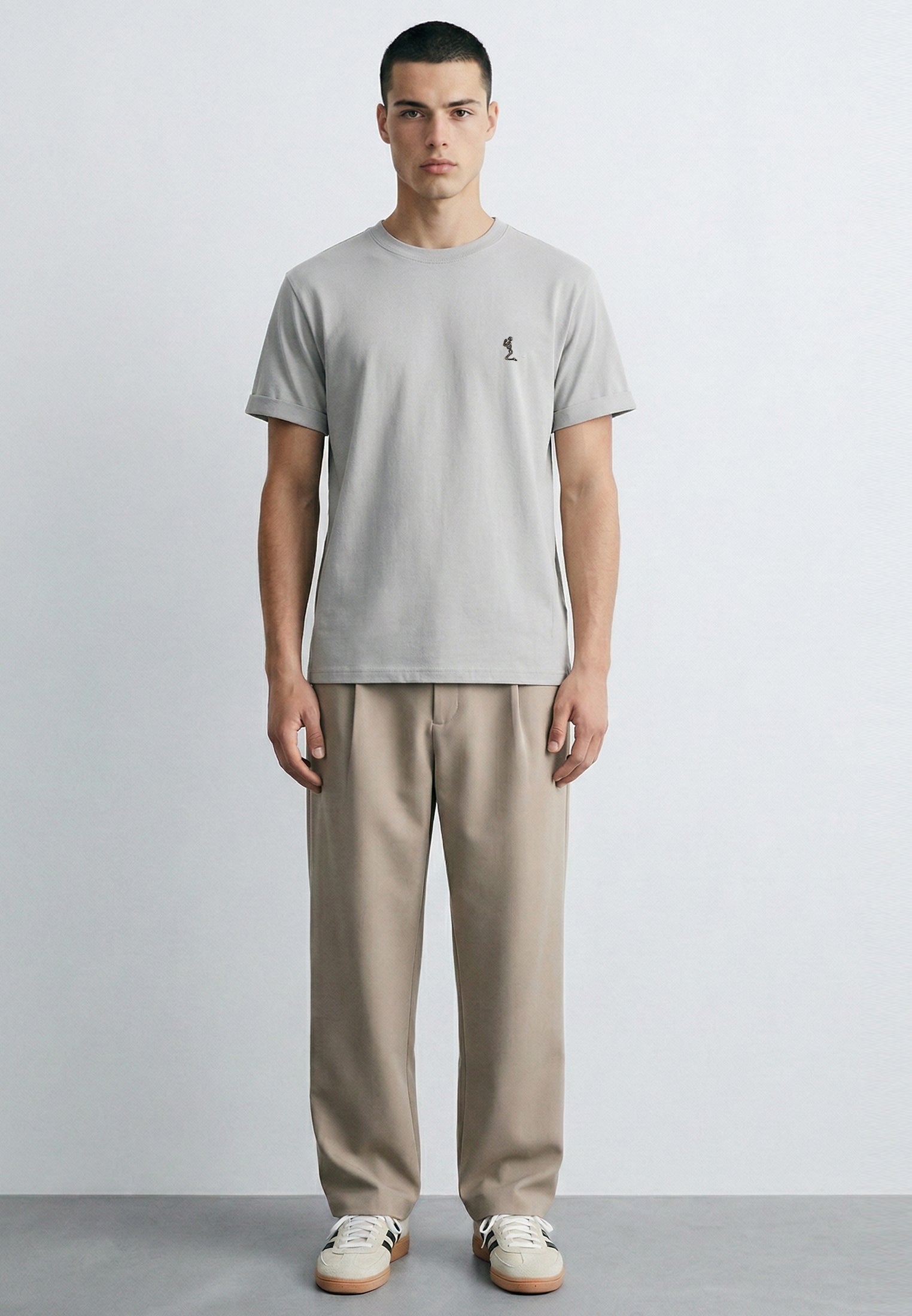 ESSENTIAL ROLLED CUFF T-SHIRT LIGHT GREY