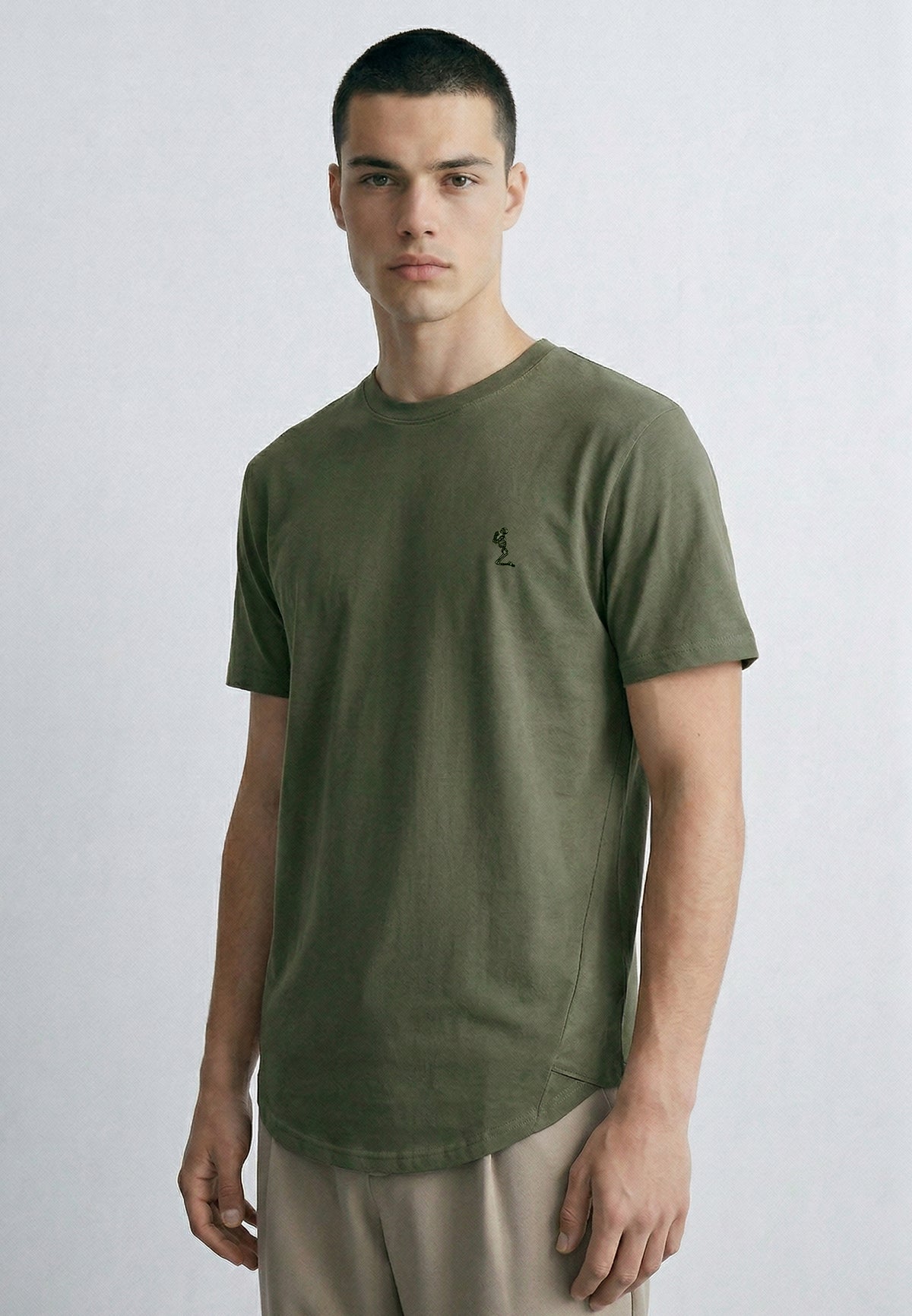 ESSENTIAL SWAG CURVED HEM DARK OLIVE T-SHIRT