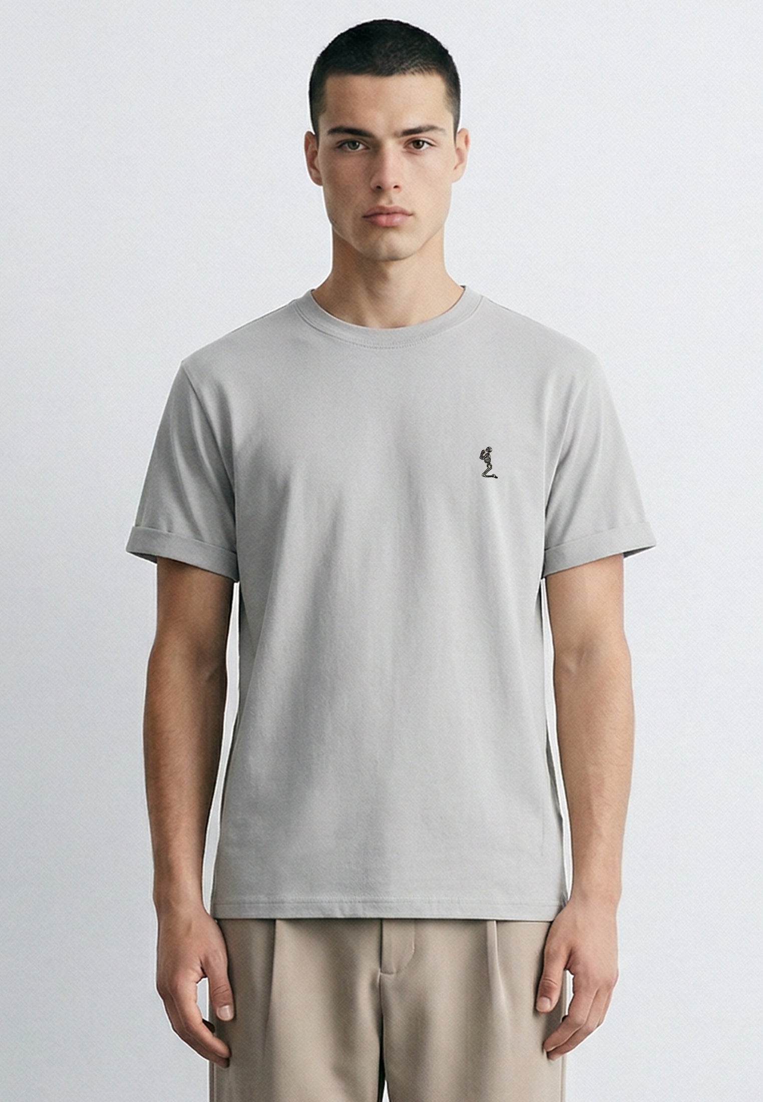 ESSENTIAL ROLLED CUFF T-SHIRT LIGHT GREY