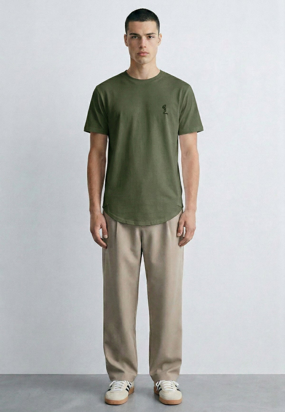 ESSENTIAL SWAG CURVED HEM DARK OLIVE T-SHIRT