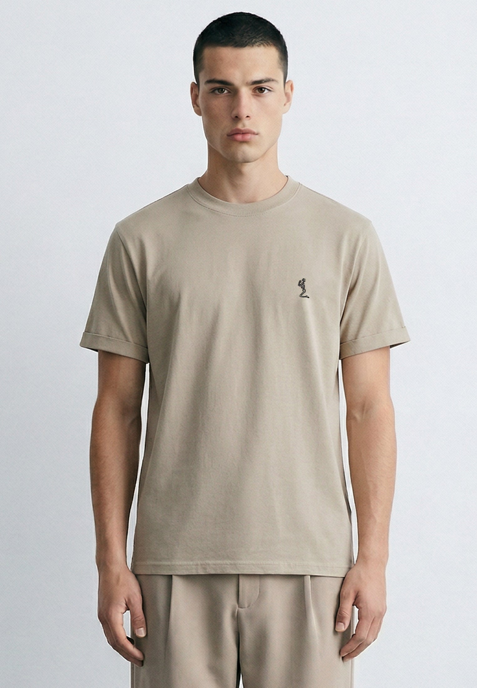 ESSENTIAL ROLLED CUFF T-SHIRT FAWN