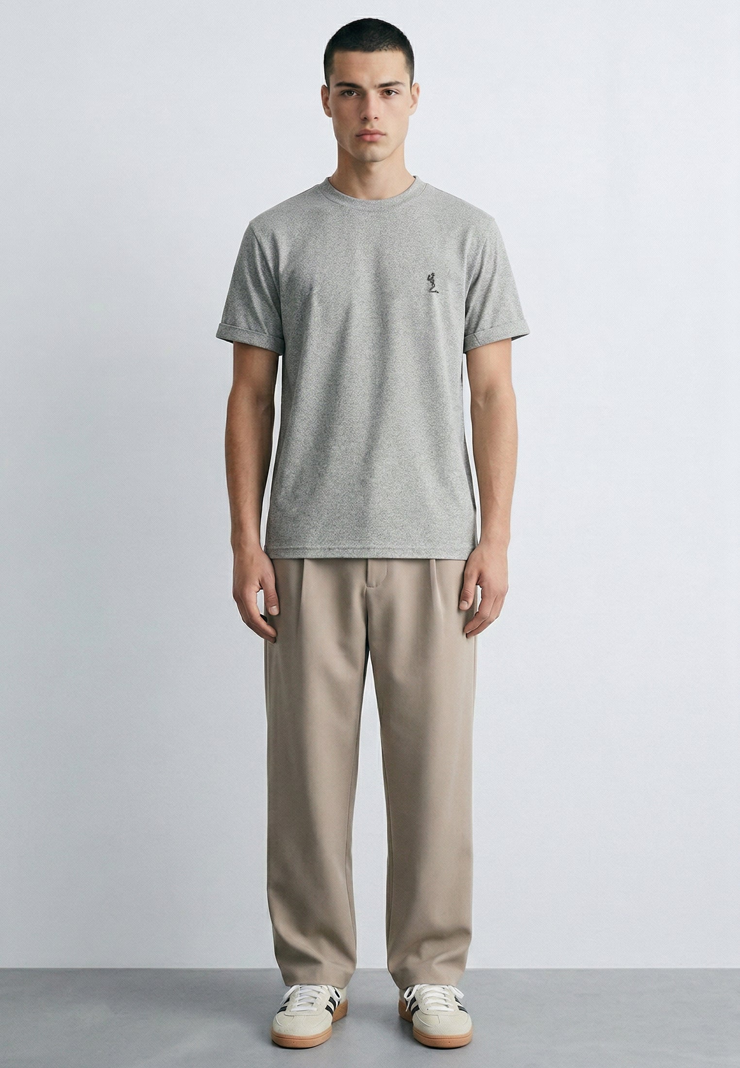 ESSENTIAL ROLLED CUFF T-SHIRT GREY MARL