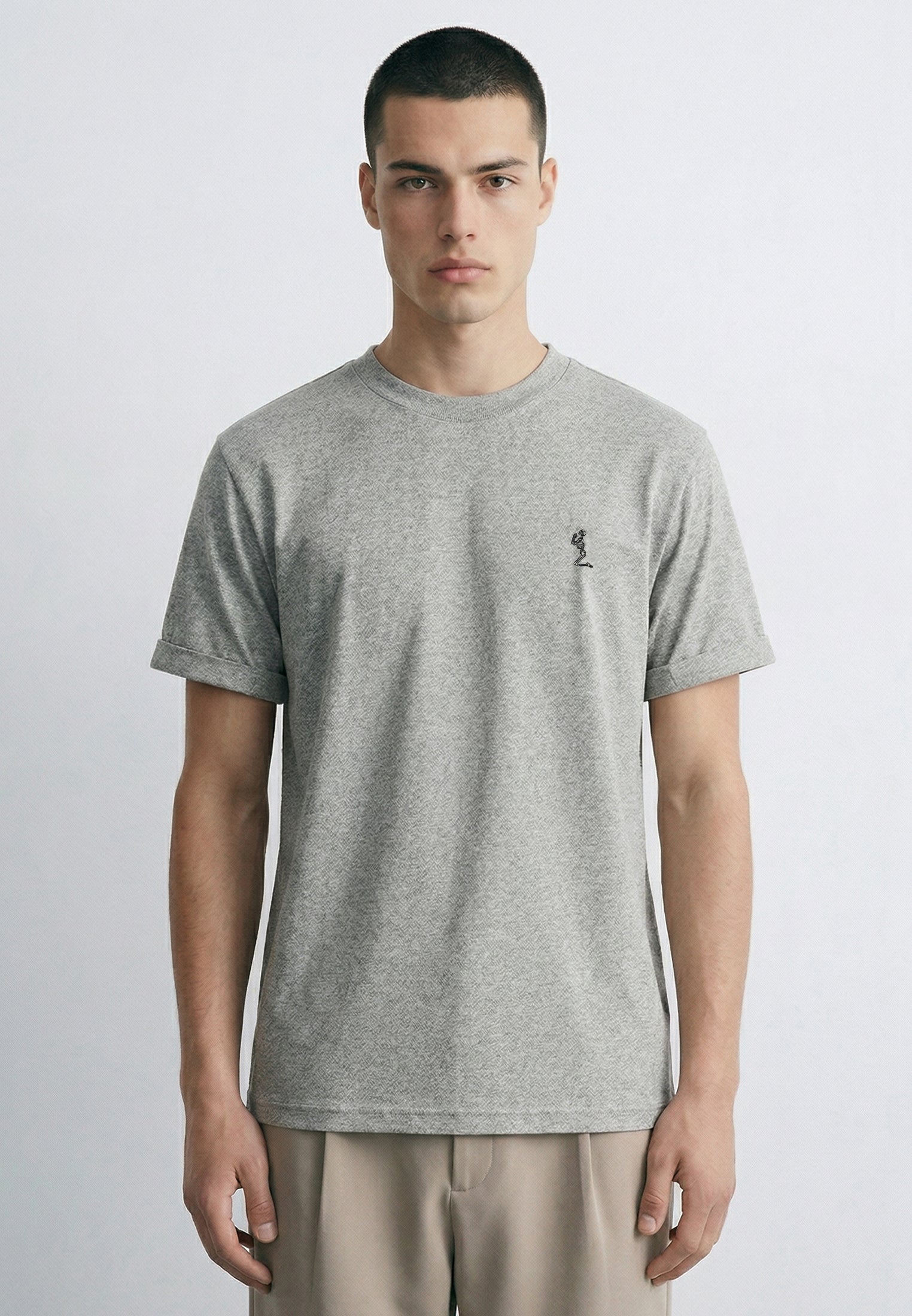 ESSENTIAL ROLLED CUFF T-SHIRT GREY MARL