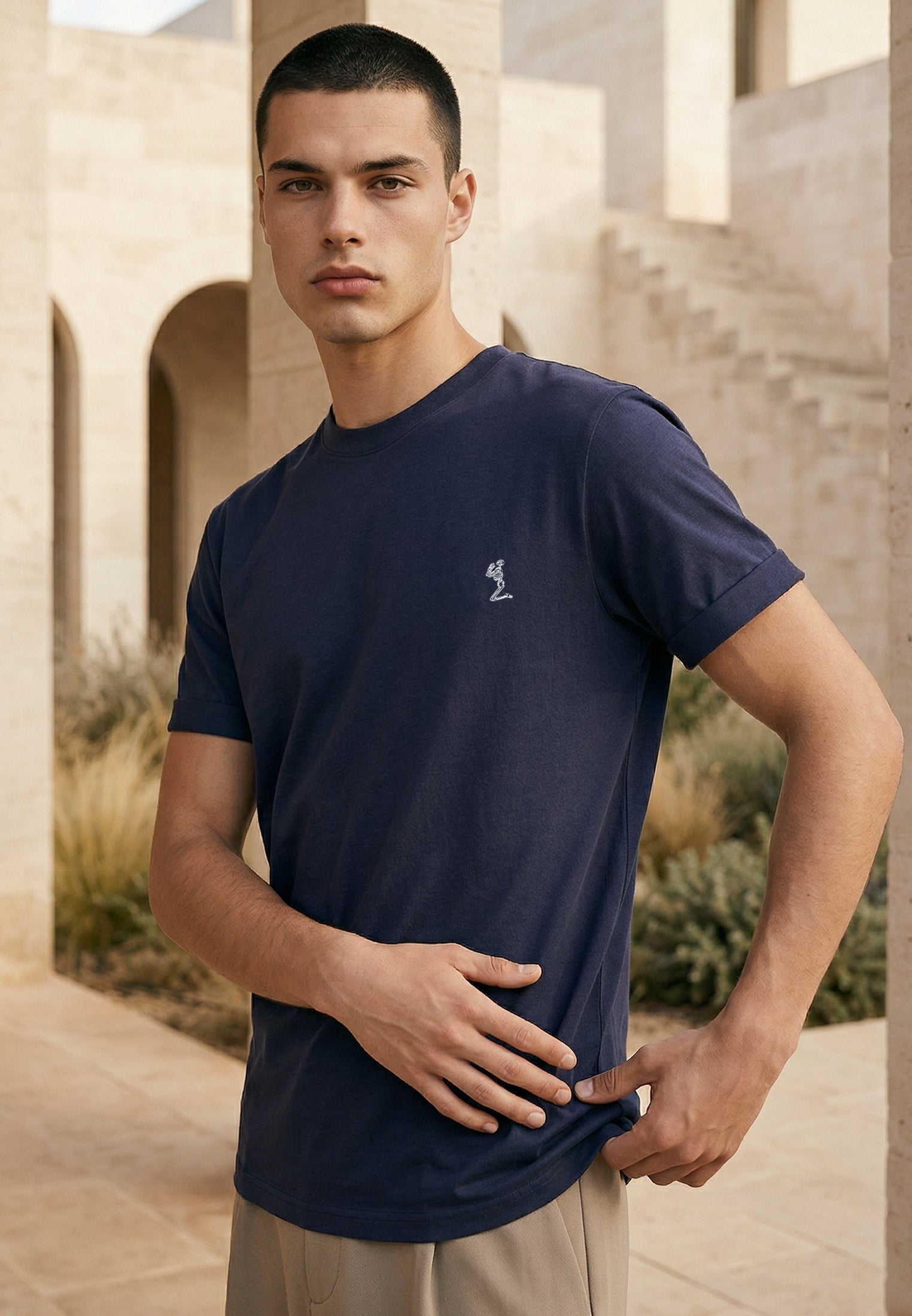 ESSENTIAL ROLLED CUFF T-SHIRT INDIGO