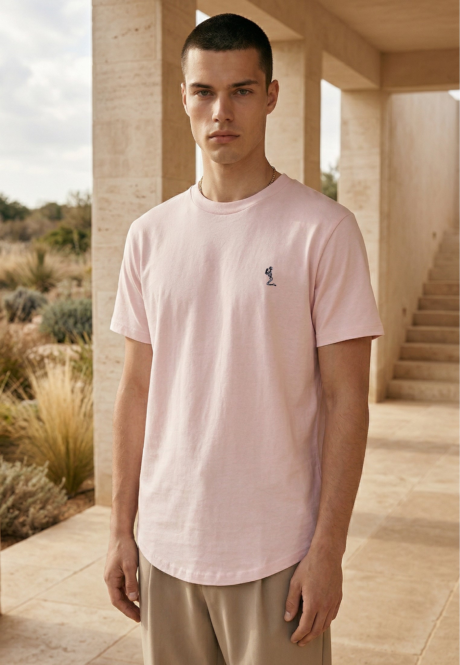 ESSENTIAL SWAG CURVED HEM PALE PINK T-SHIRT