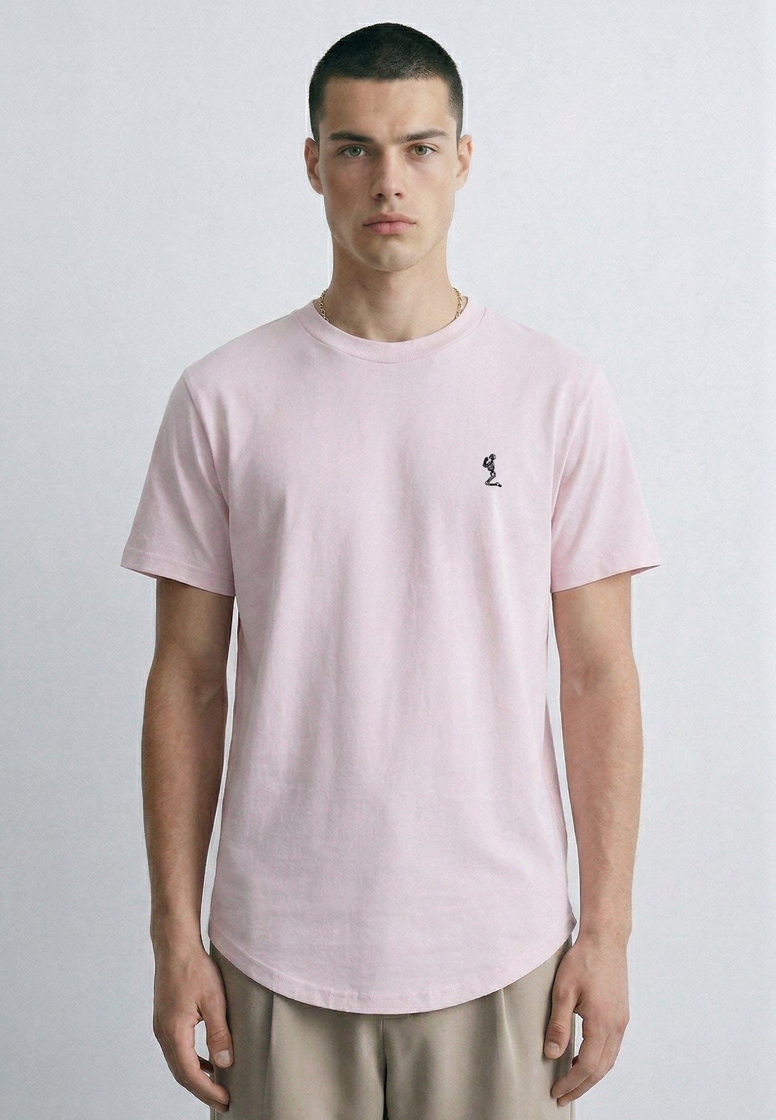 ESSENTIAL SWAG CURVED HEM PALE PINK T-SHIRT