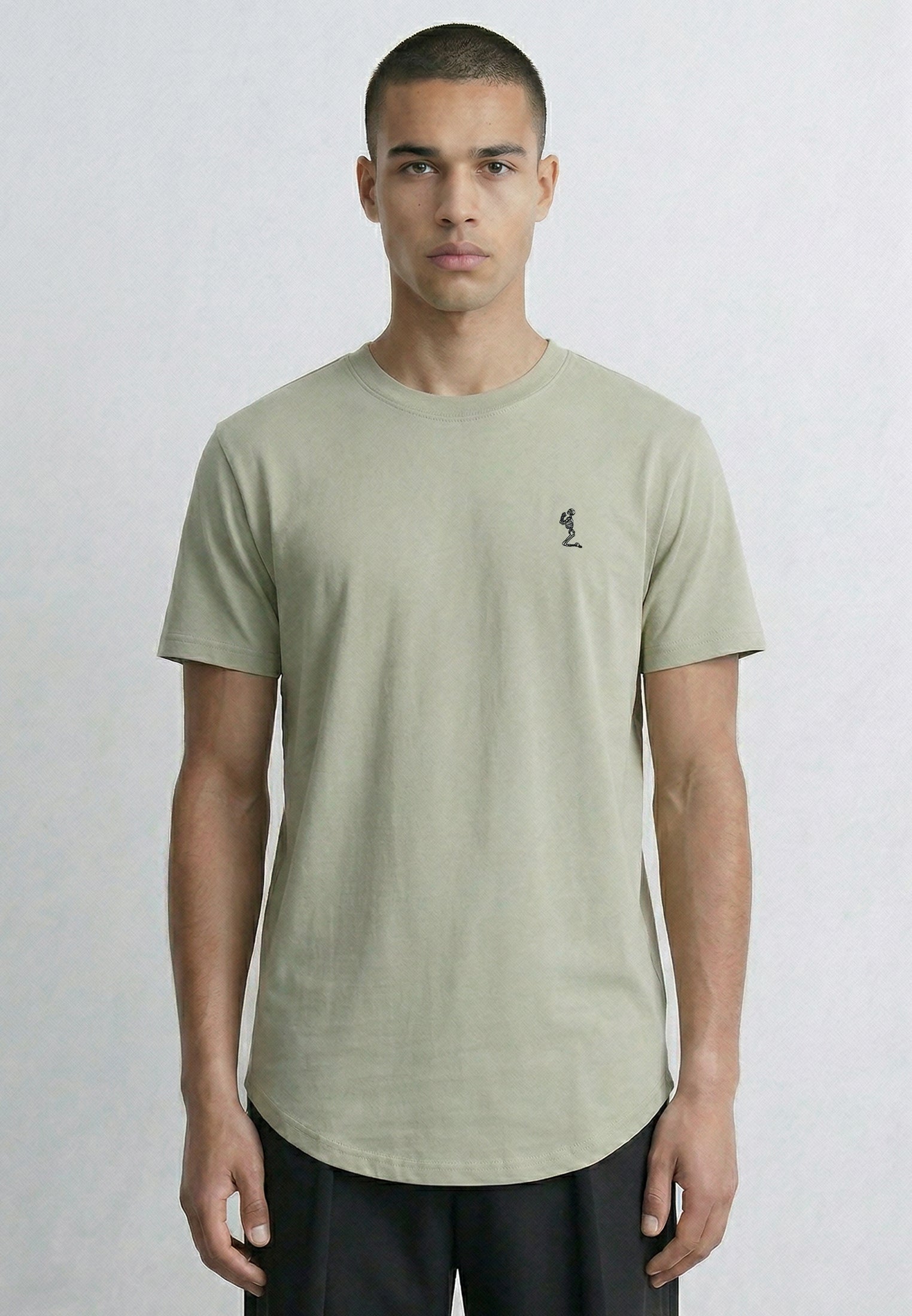 ESSENTIAL SWAG CURVED HEM SOFT KHAKI T-SHIRT