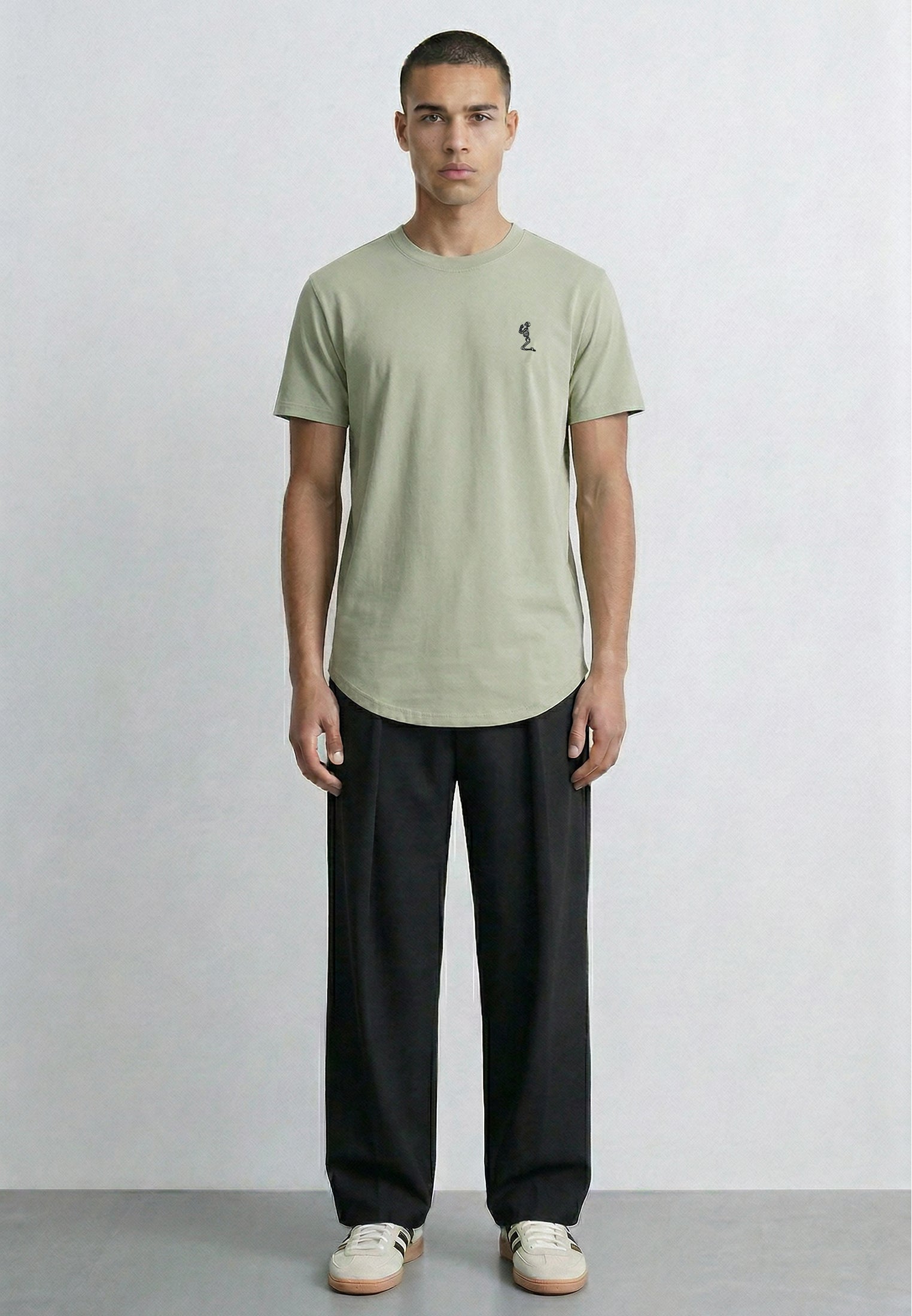 ESSENTIAL SWAG CURVED HEM SOFT KHAKI T-SHIRT