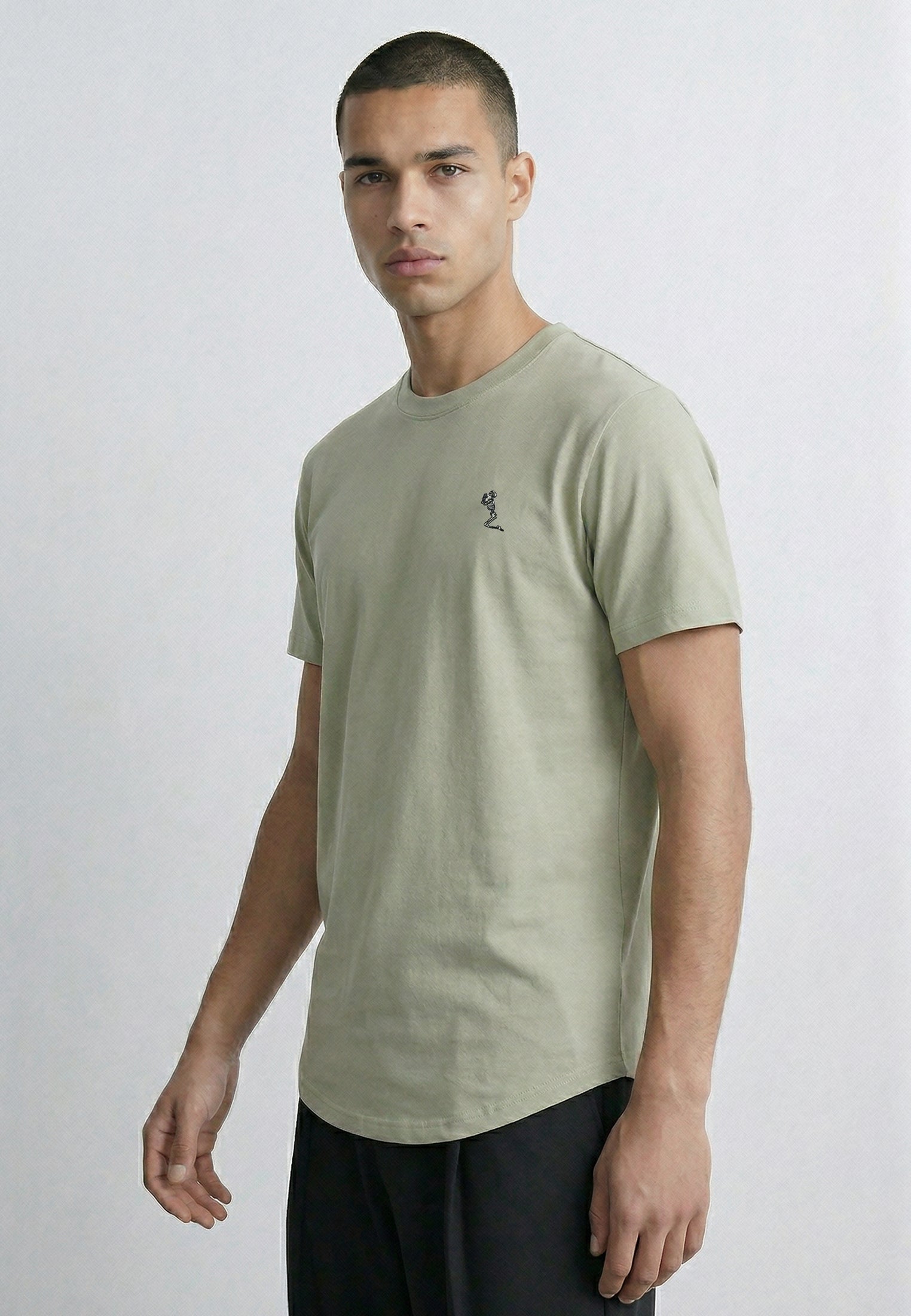 ESSENTIAL SWAG CURVED HEM SOFT KHAKI T-SHIRT