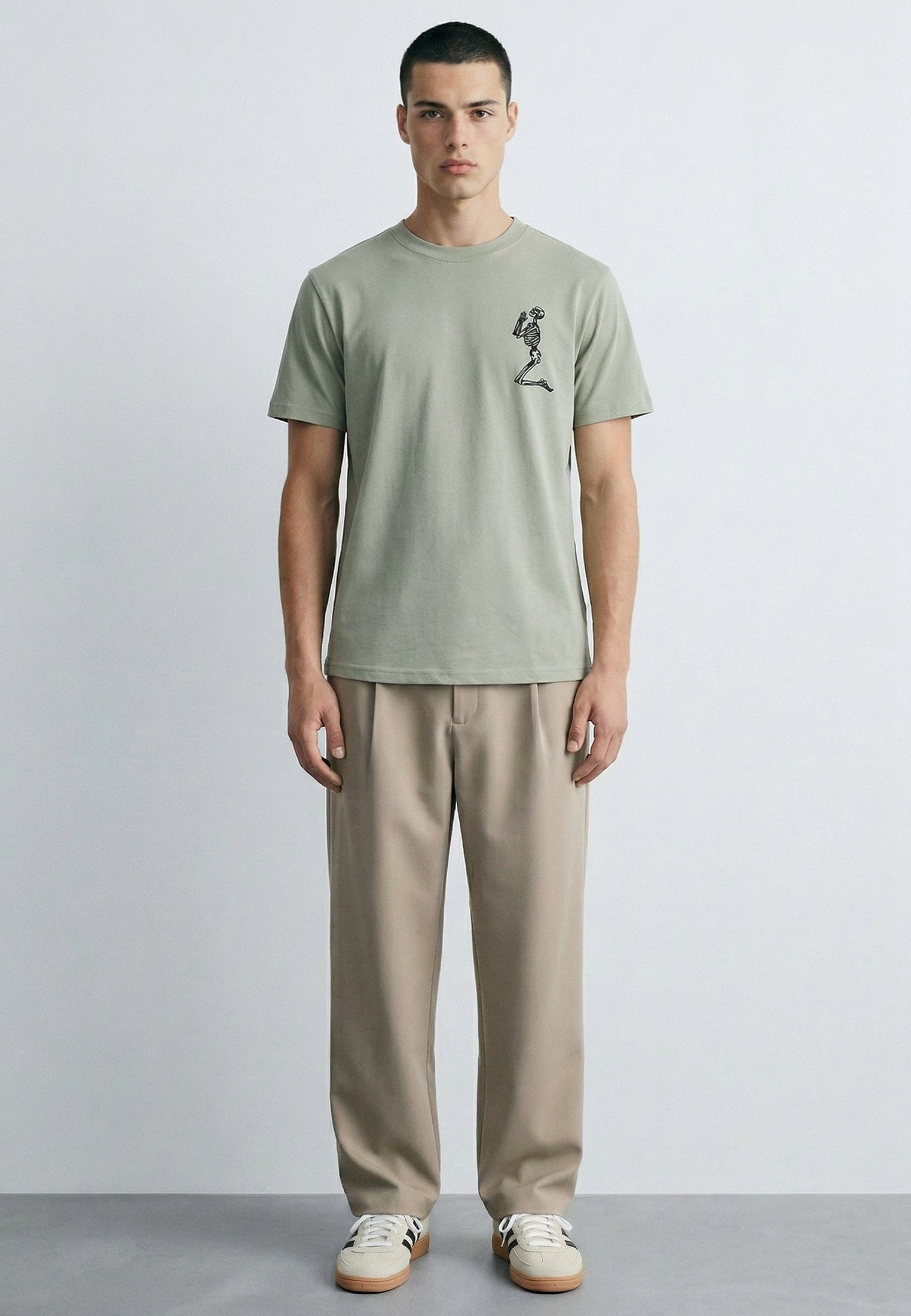 ESSENTIAL BIG SKELETON SOFT KHAKI T-SHIRT