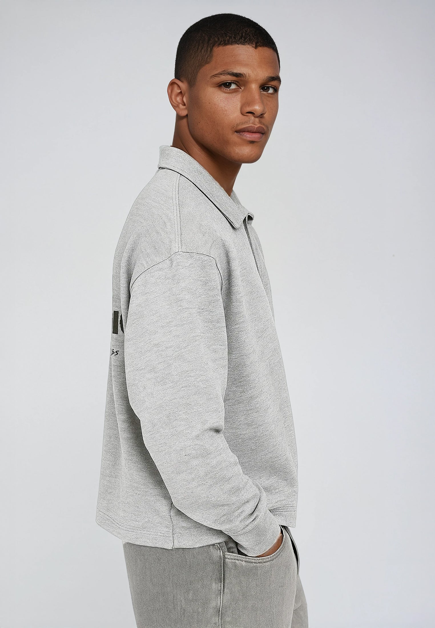 RELIGION UK CROPPED ZIP SWEATSHIRT GREY MARL