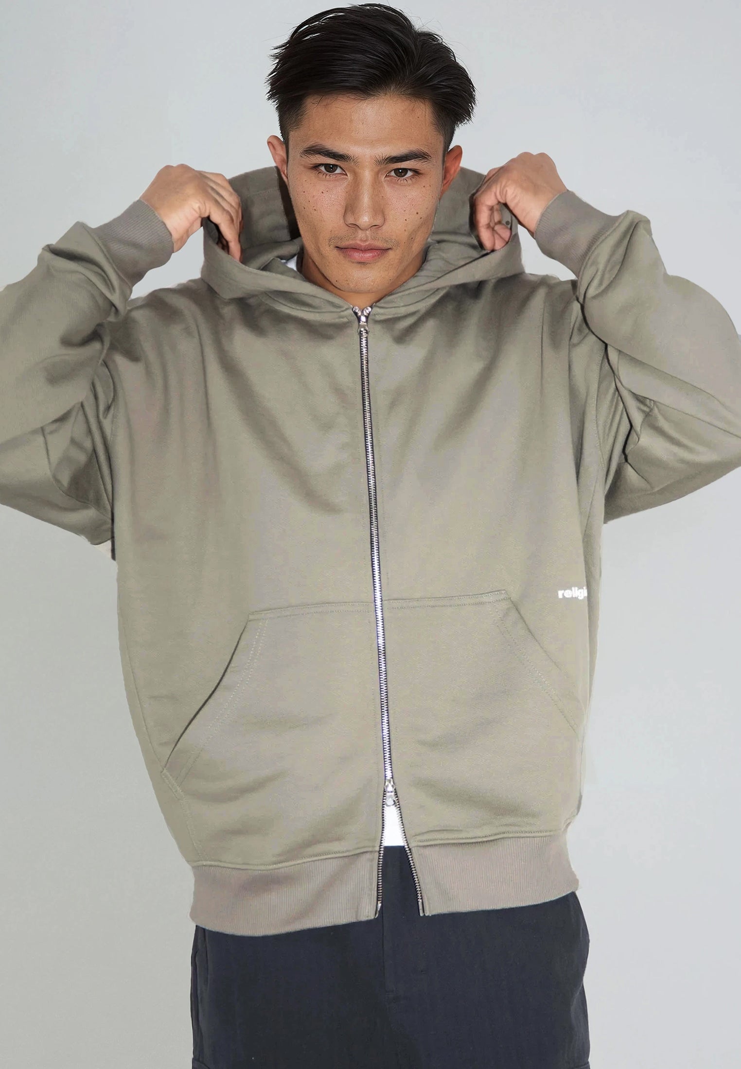 RELIGION UK ZIP UP HOODIE KHAKI