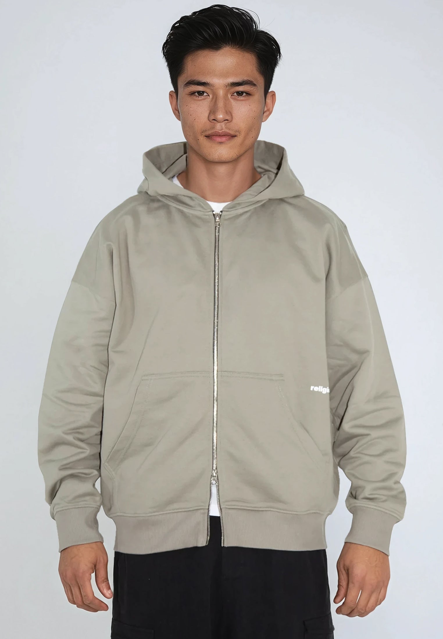 RELIGION UK ZIP UP HOODIE KHAKI