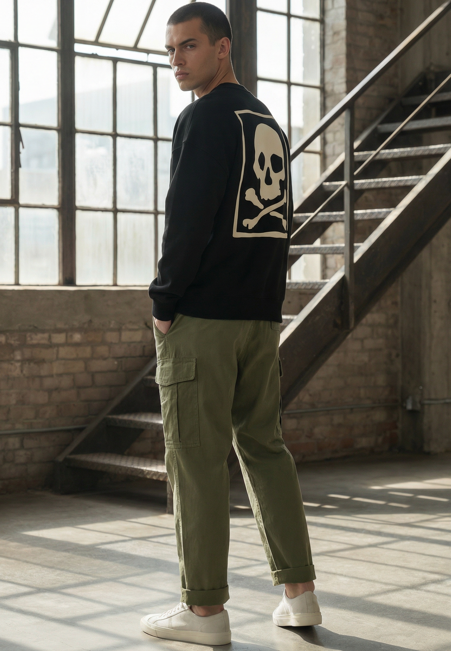 APPLIQUE SKULL SWEAT BLACK