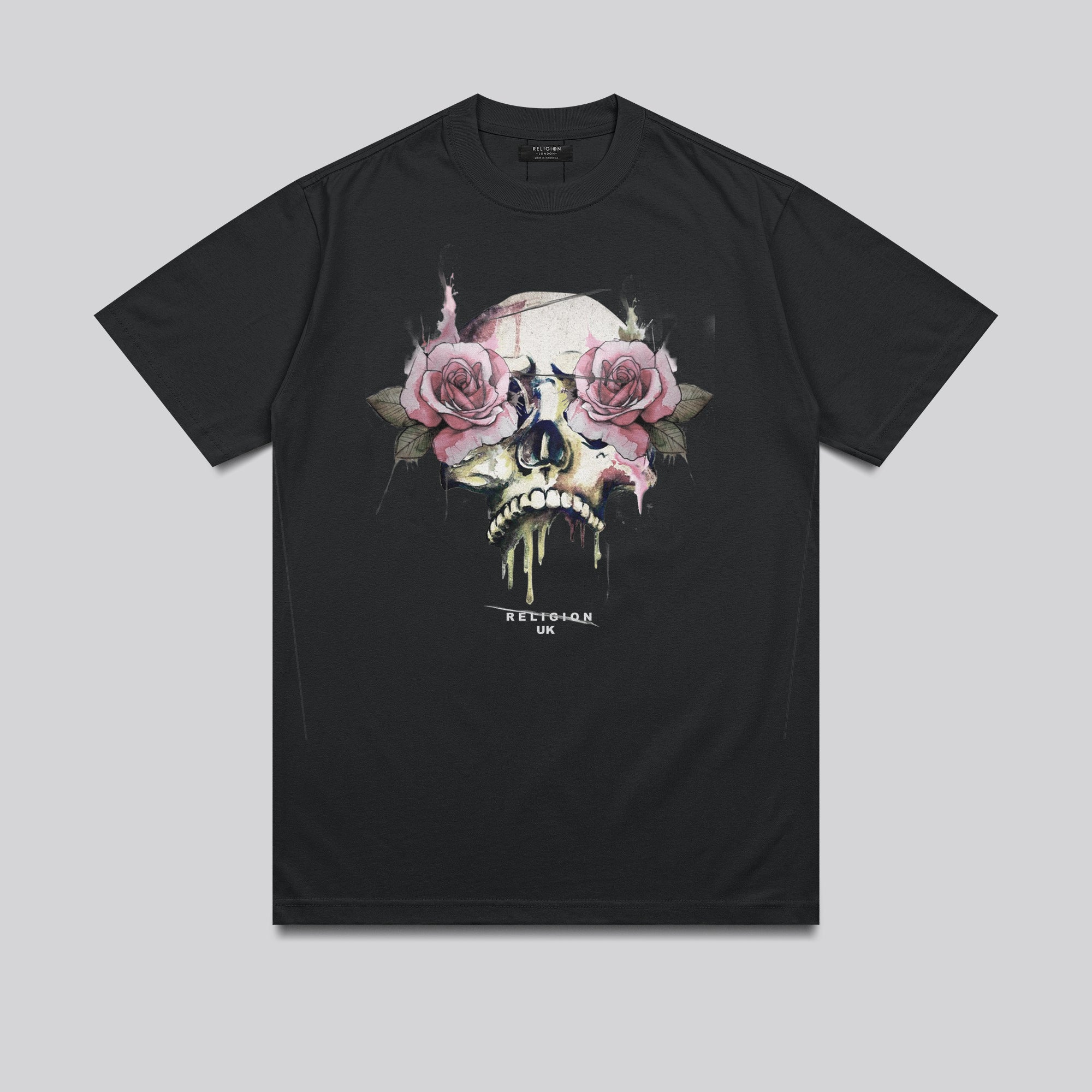 ROSES SKULL T-SHIRT WASHED BLACK
