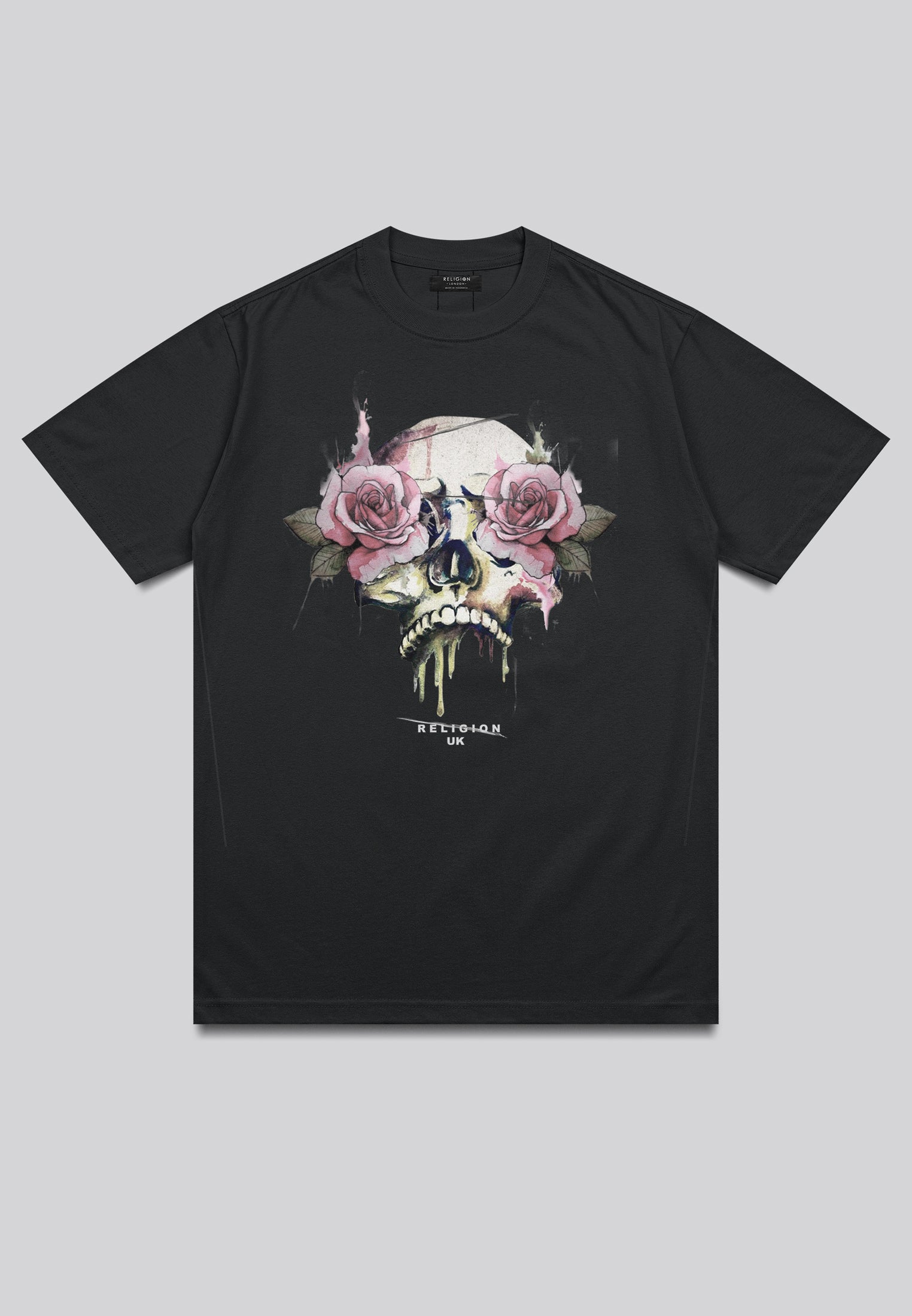 ROSES SKULL T-SHIRT WASHED BLACK