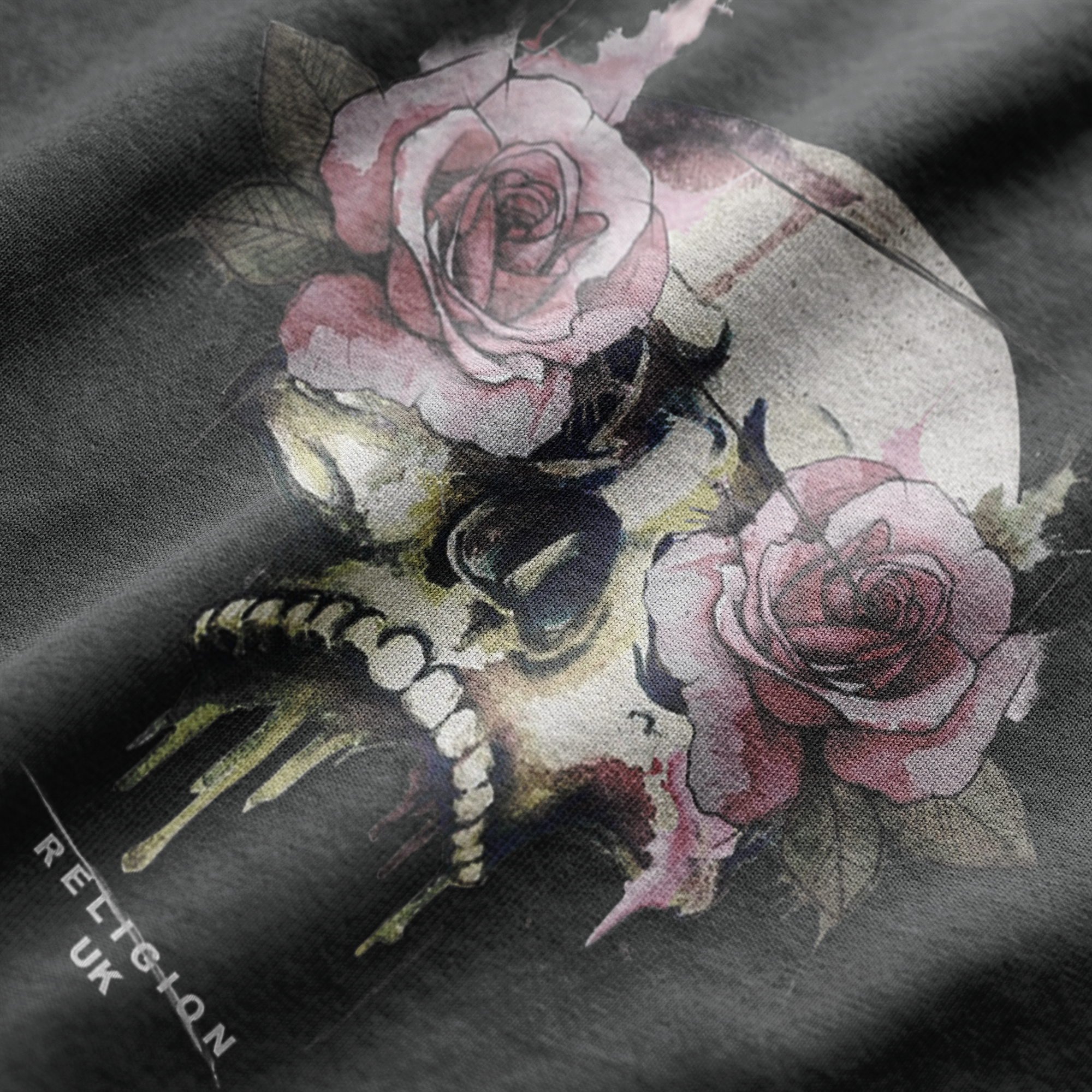 ROSES SKULL T-SHIRT WASHED BLACK