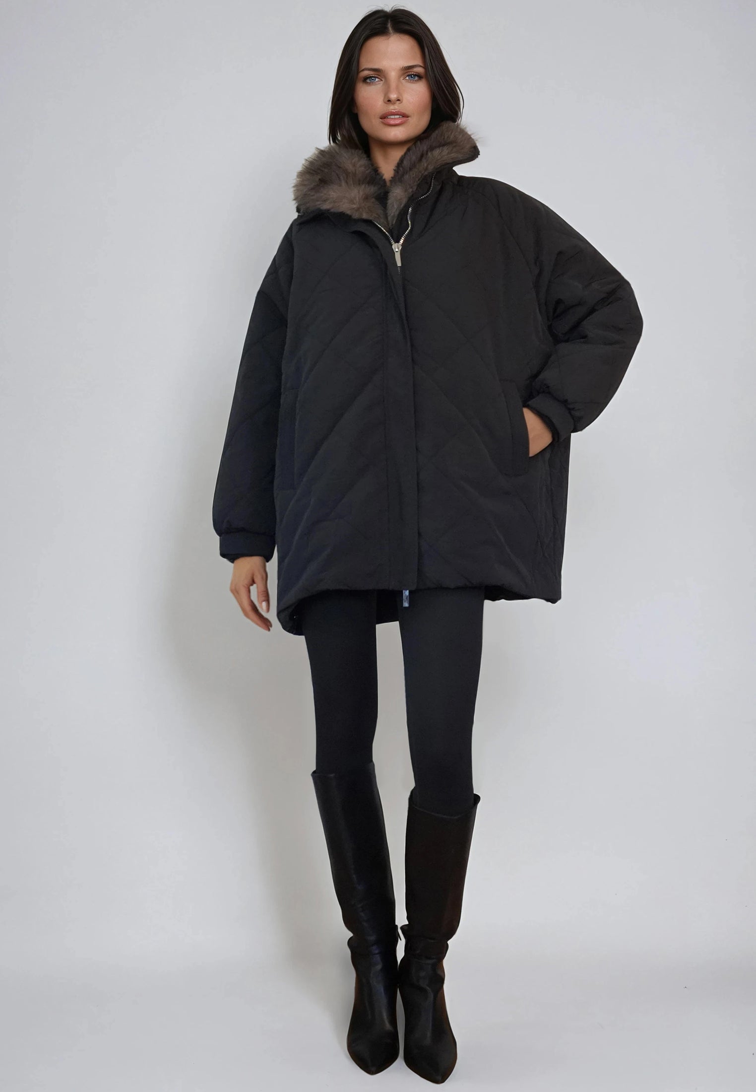 LORNA COAT BLACK & BROWN