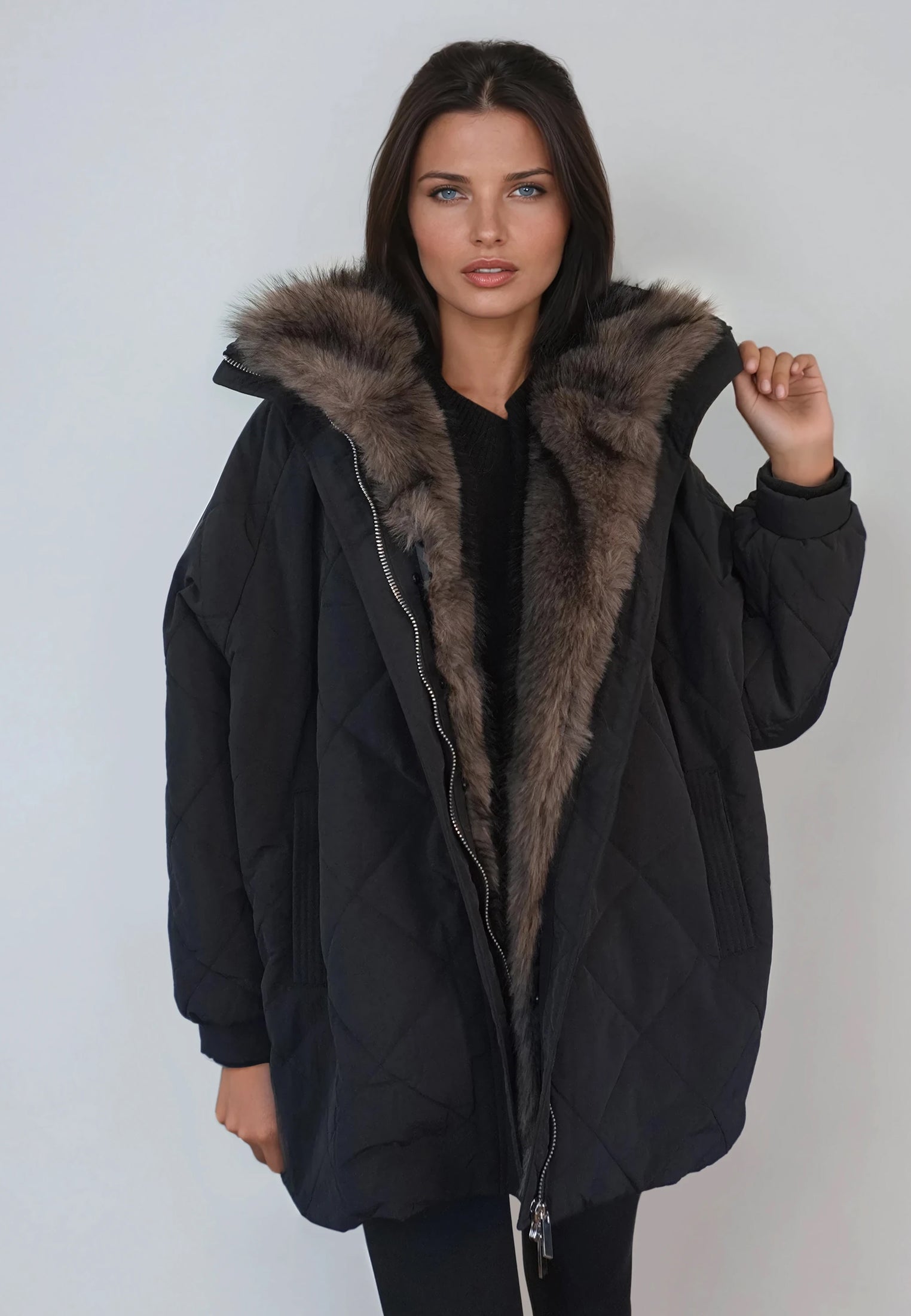 LORNA COAT BLACK & BROWN