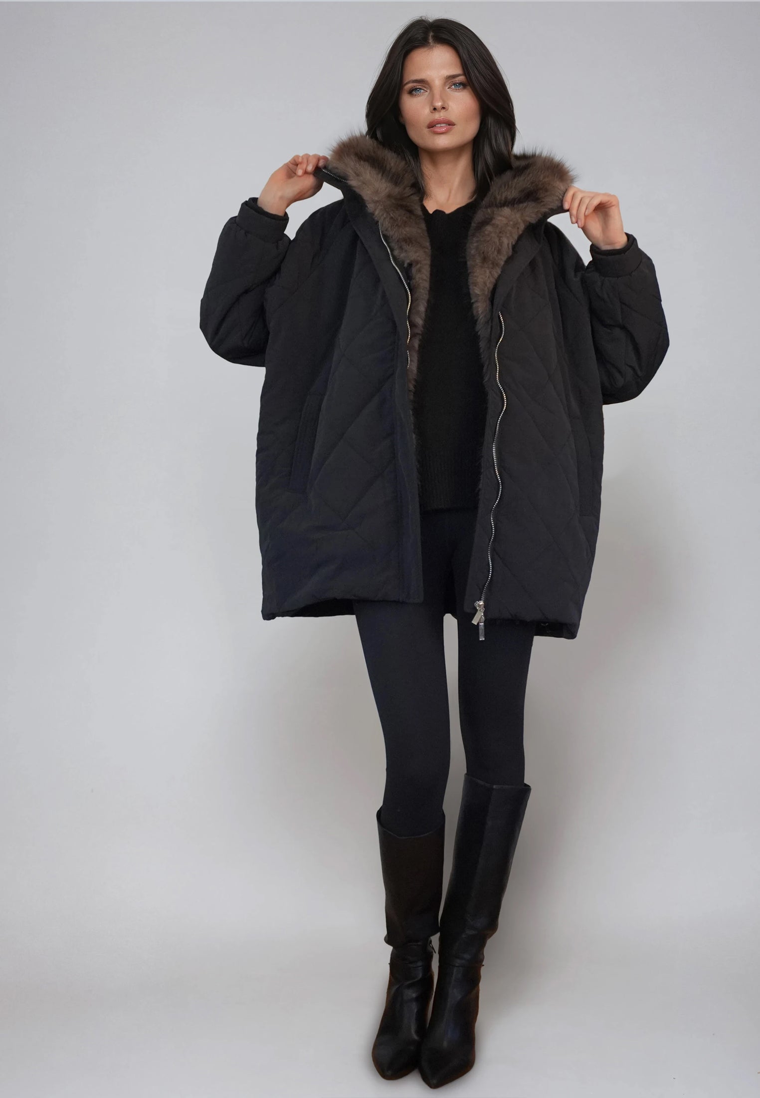 LORNA COAT BLACK & BROWN