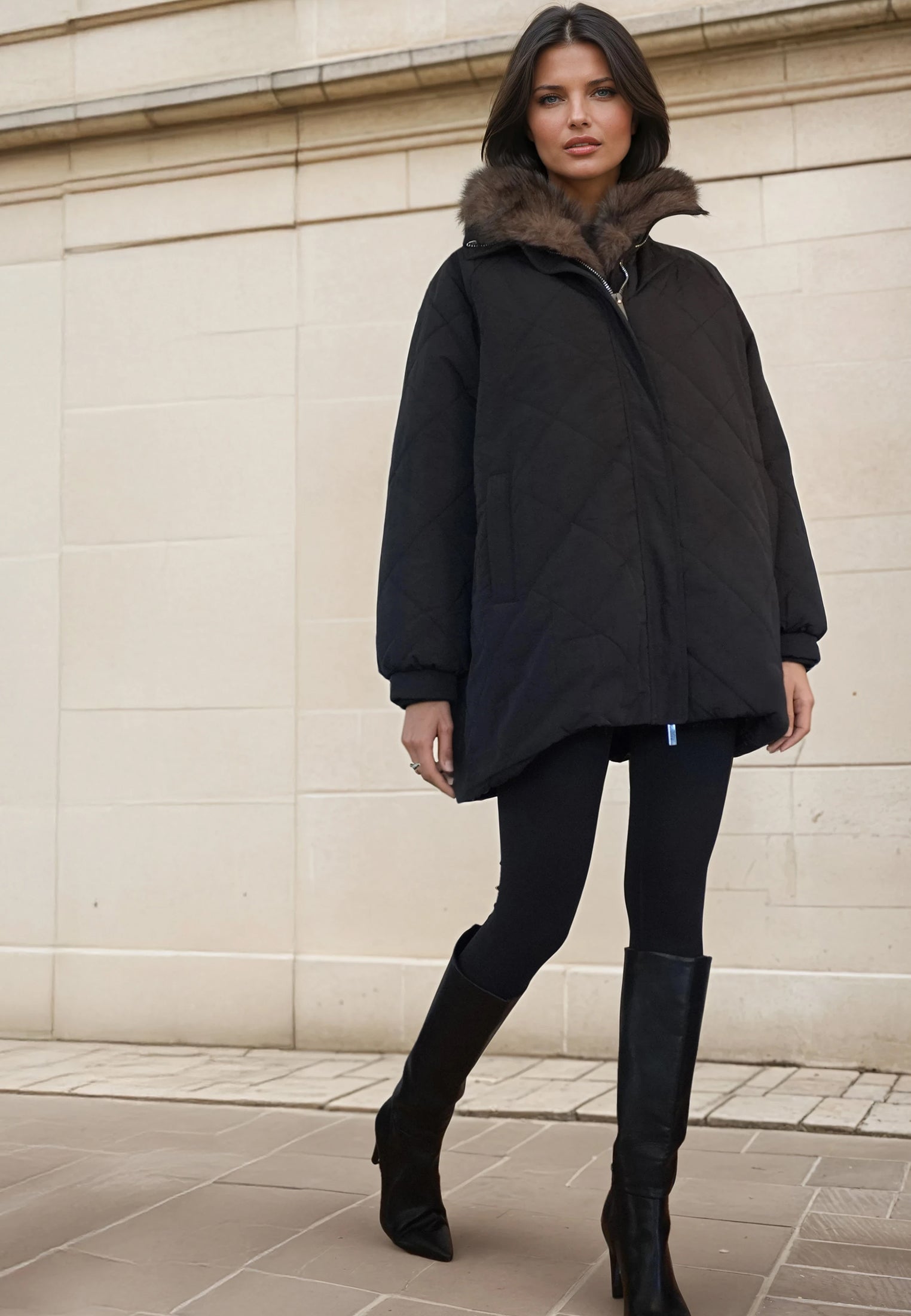 LORNA COAT BLACK & BROWN