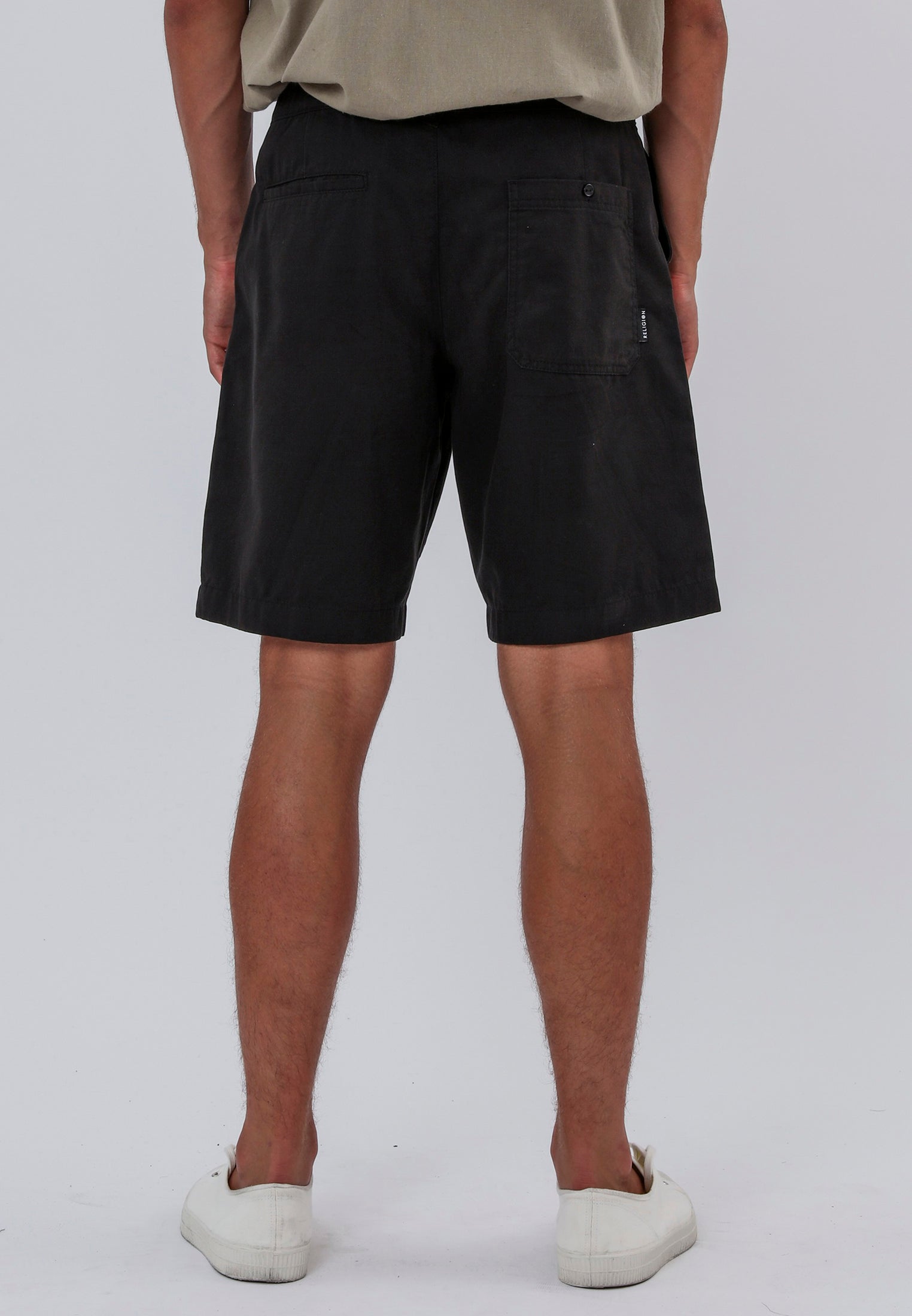 ELASTICATED LONGLINE CHINO SHORTS BLACK