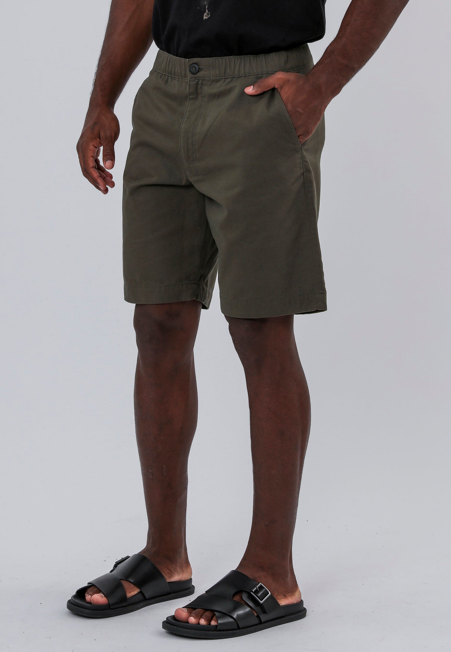 ELASTICATED LONGLINE CHINO SHORTS KHAKI