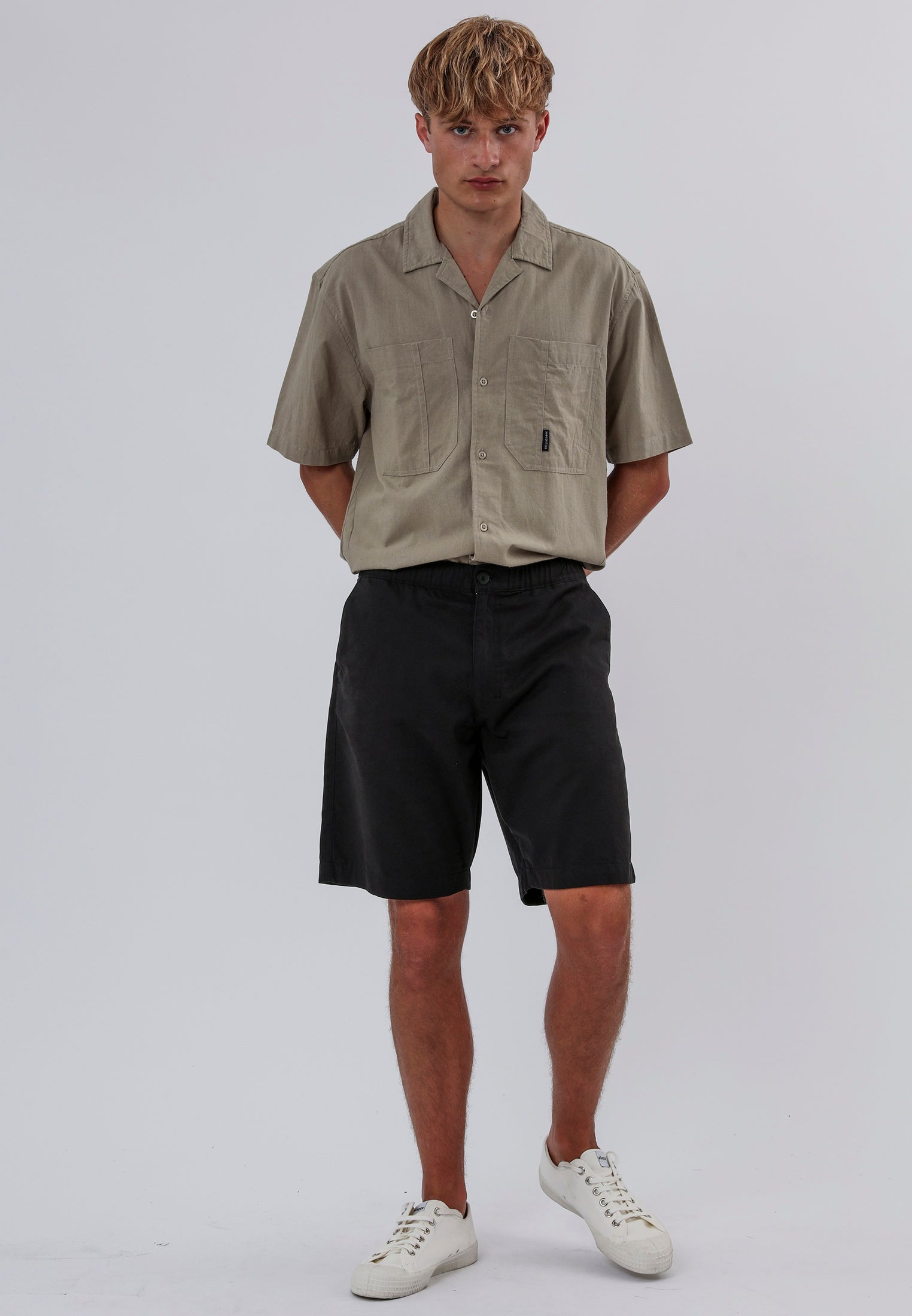 ELASTICATED LONGLINE CHINO SHORTS BLACK