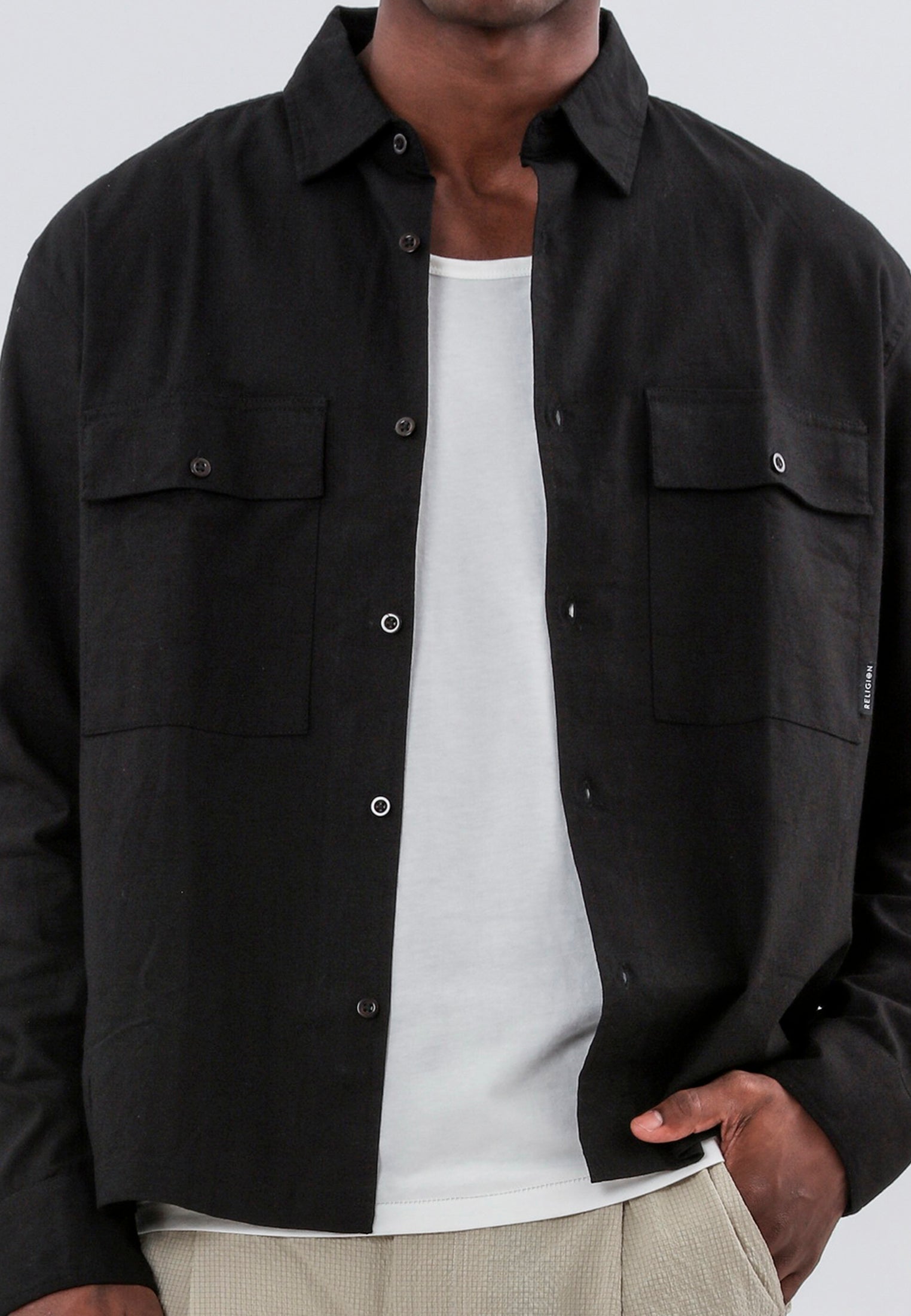 TWO POCKET RELAXED LS SHIRT BLACK