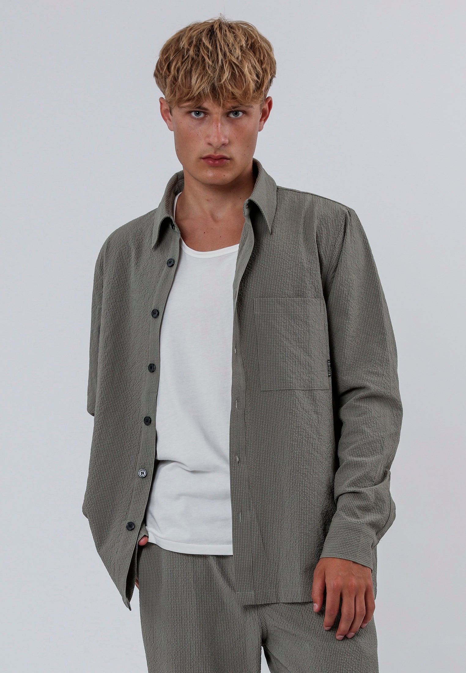 MYKONOS LONG SLEEVE HOLIDAY SHIRT MOSS GREEN