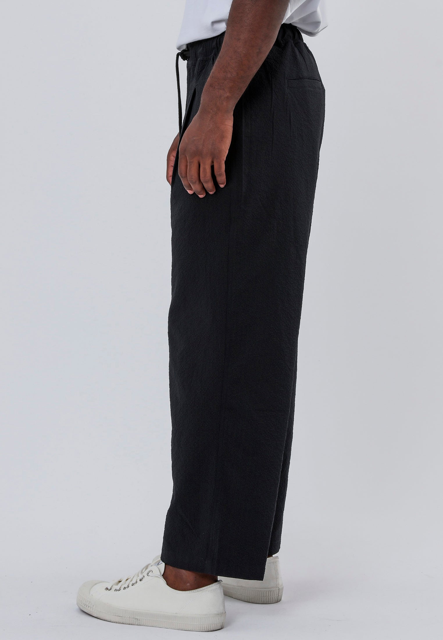 PLEATED ELASTICATED WAIST TROUSERS JET BLACK
