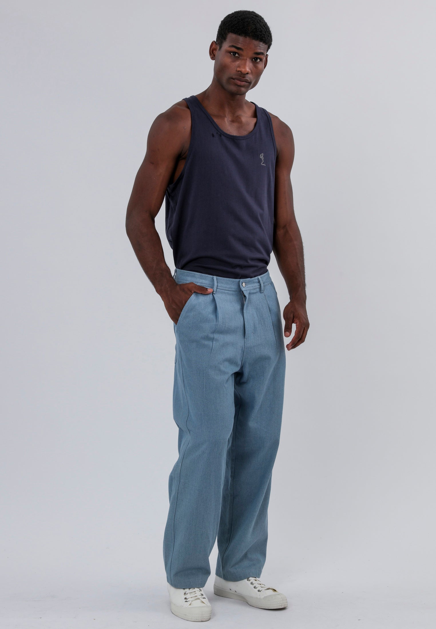 PLEATED DENIM BLUE