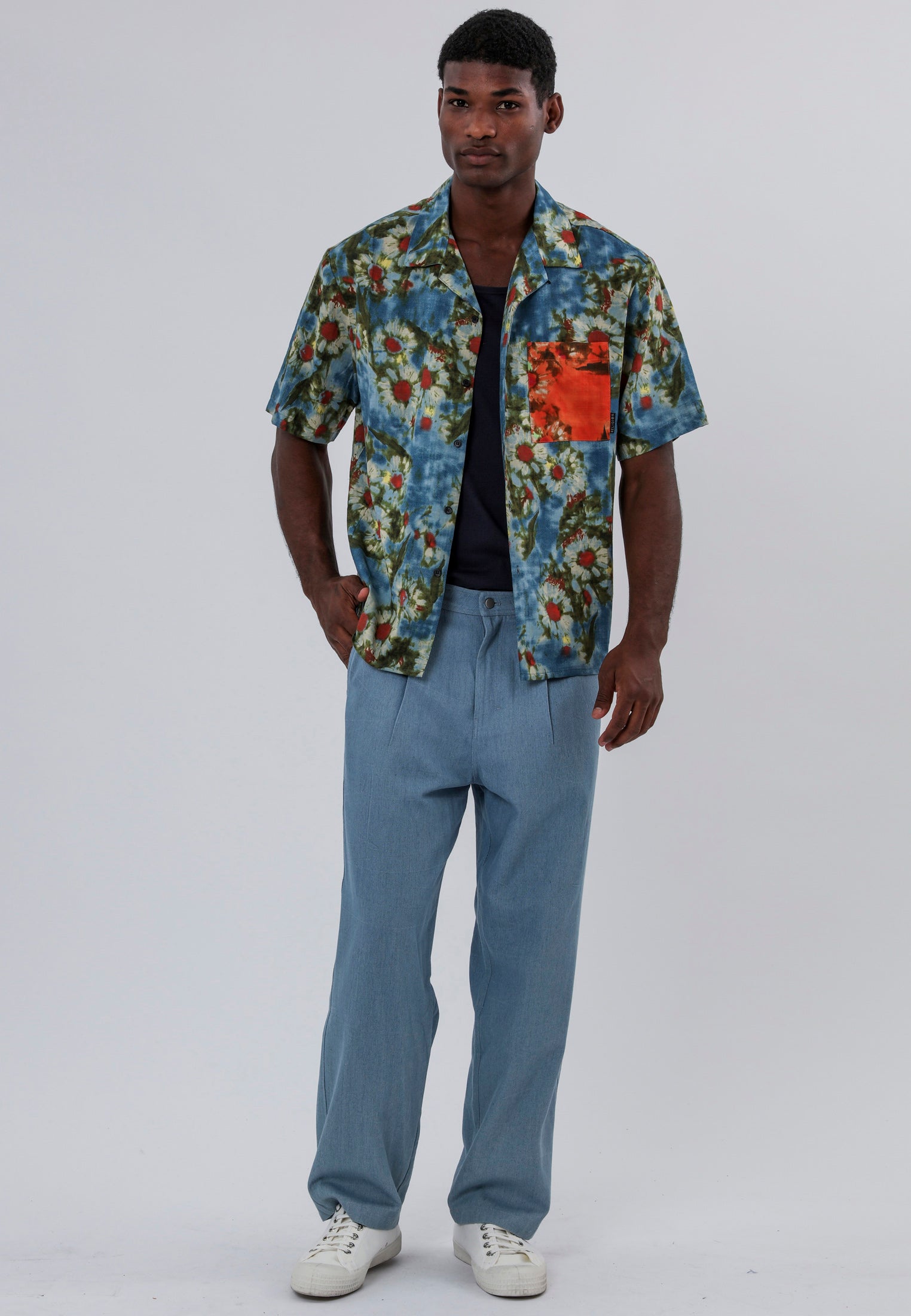PLEATED DENIM BLUE