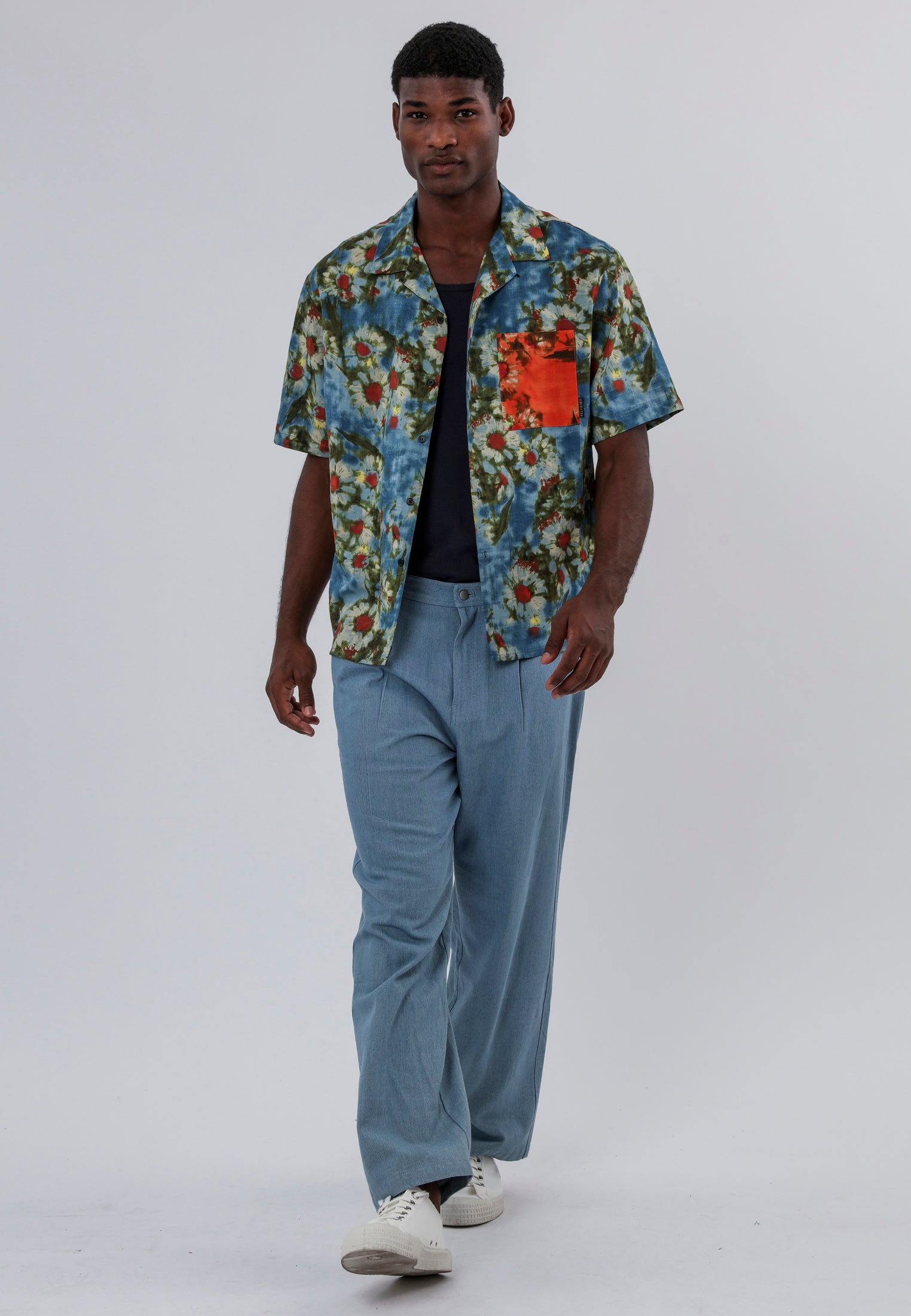 PLEATED DENIM BLUE