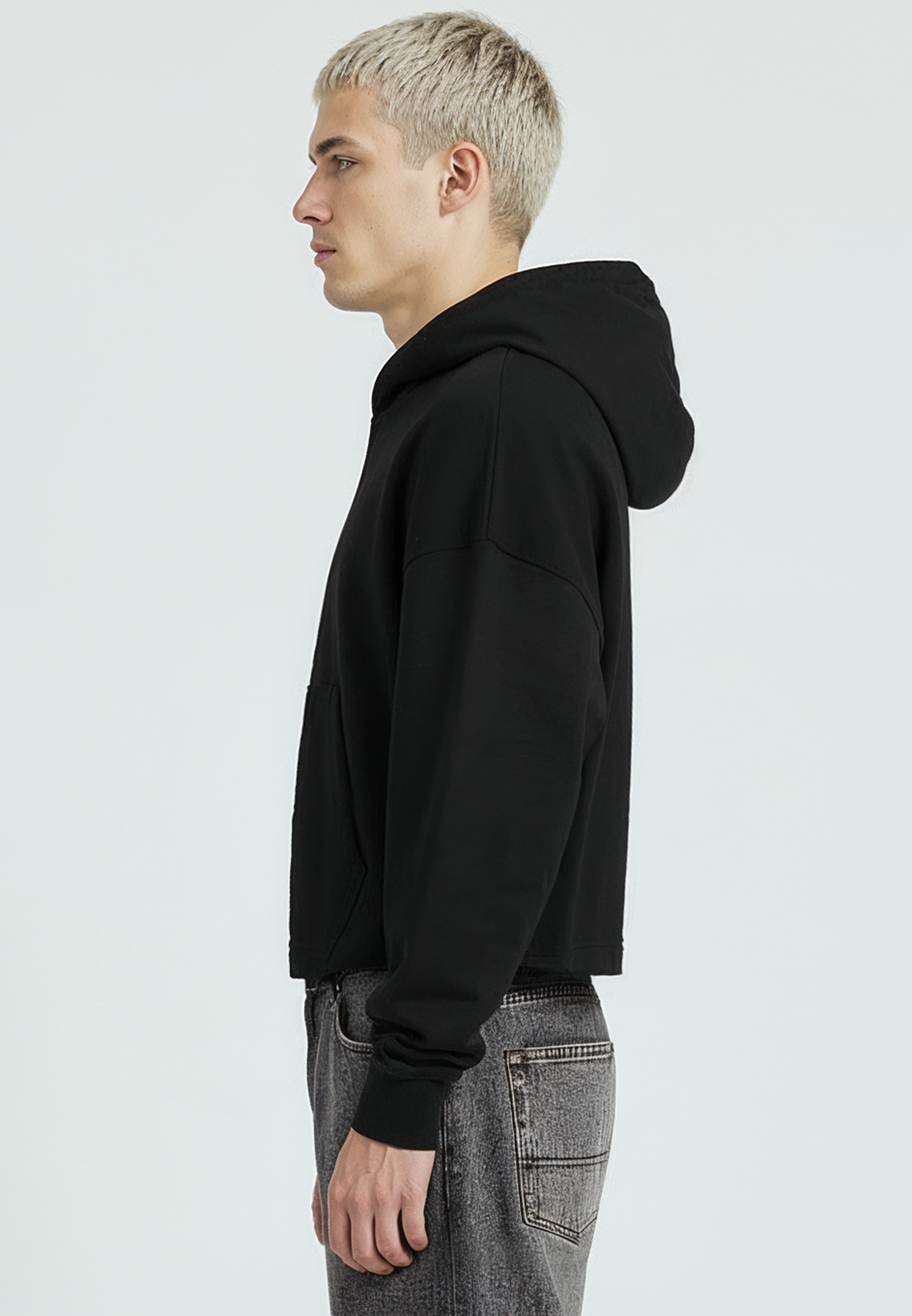 CROP BOX HOODIE BLACK