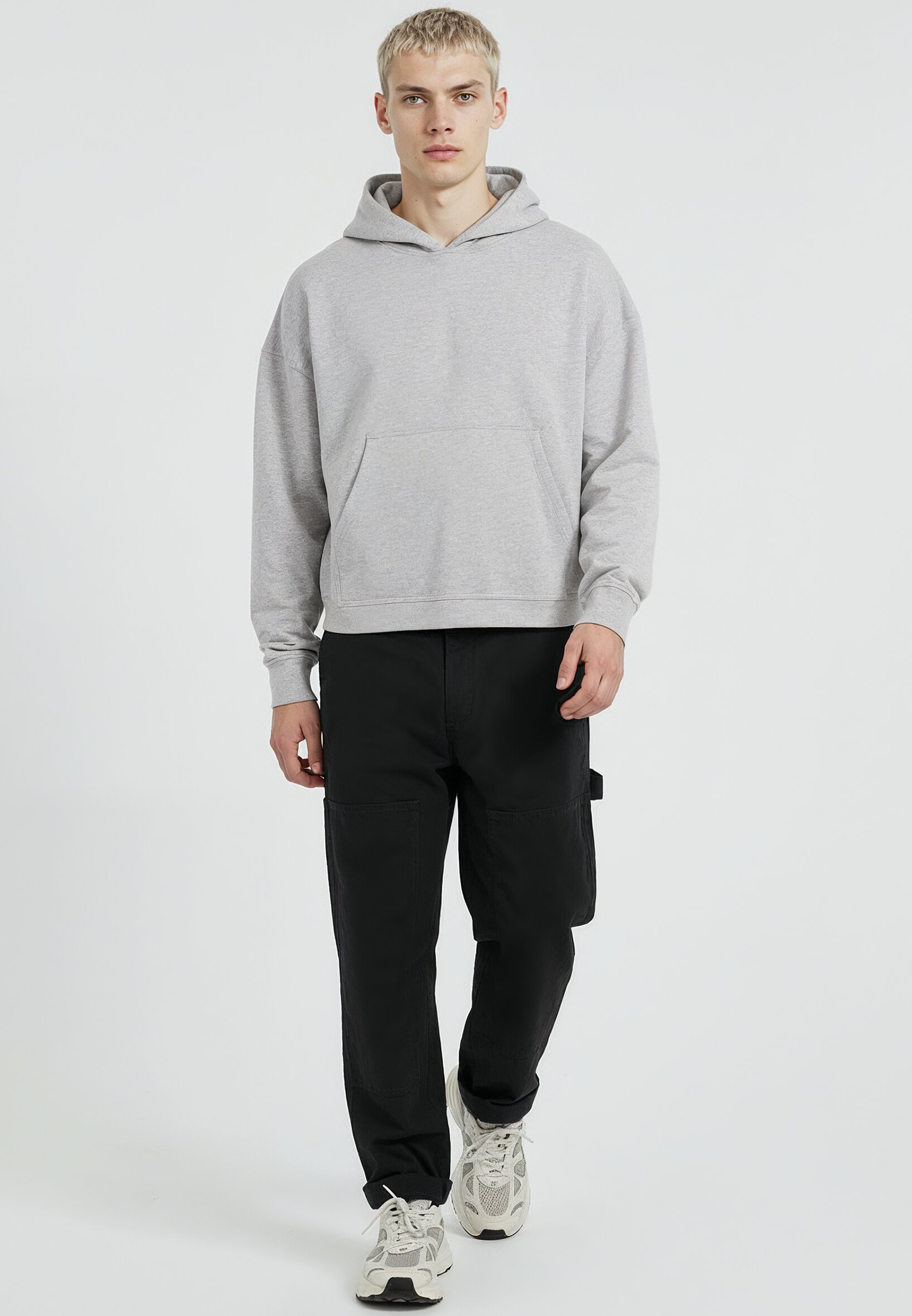 CROP BOX HOODIE GREY MARL