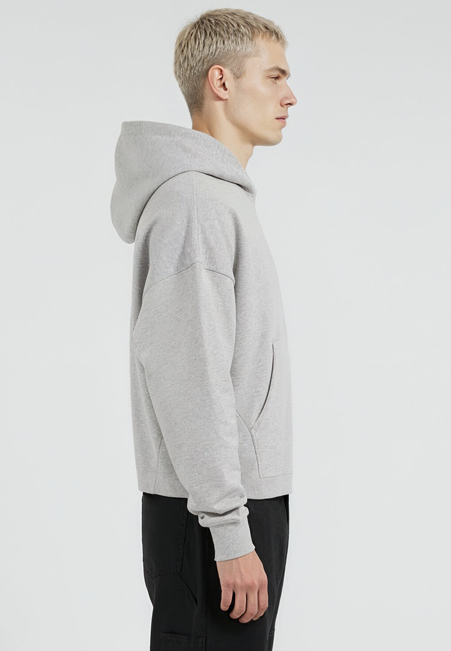 CROP BOX HOODIE GREY MARL