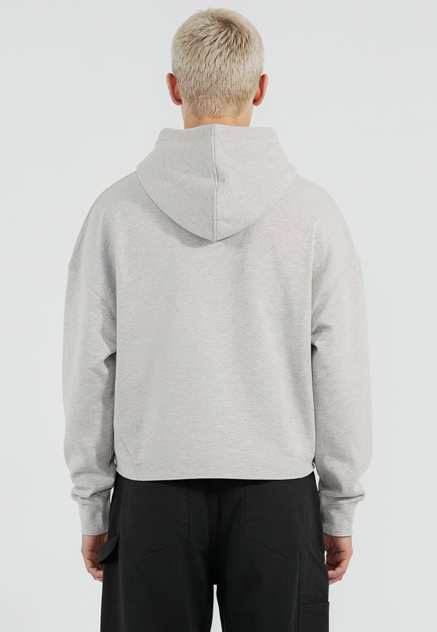 CROP BOX HOODIE GREY MARL