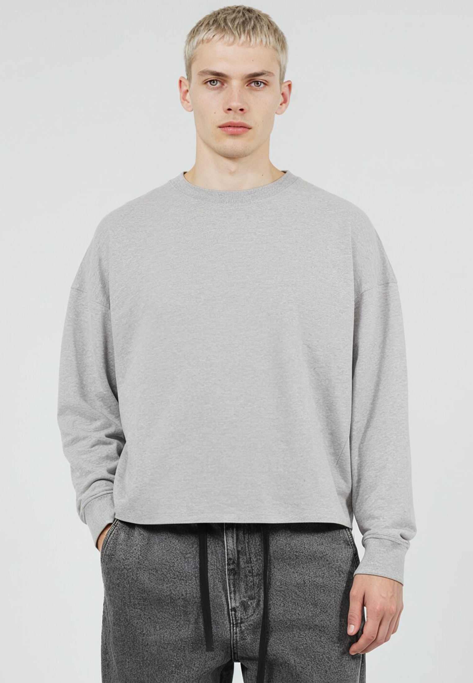 CROP BOX SWEAT GREY MARL