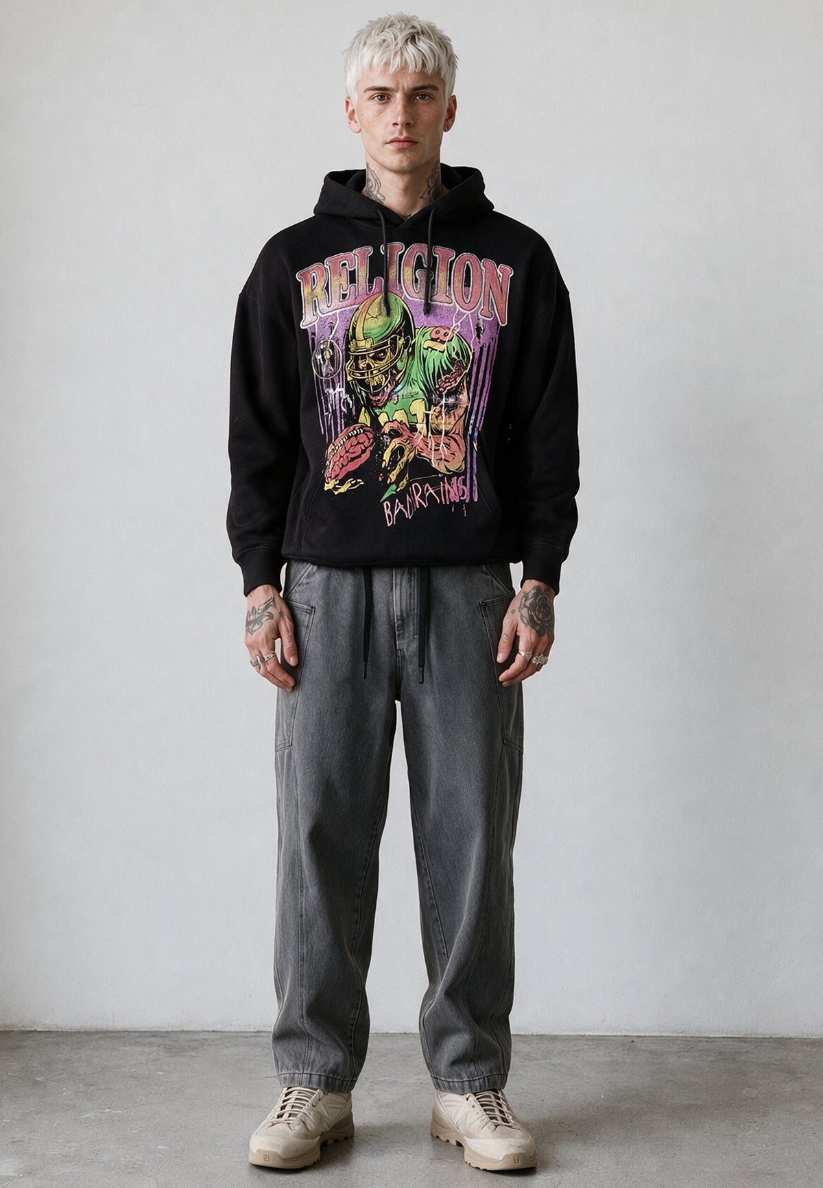 RELIGION FOOTBALL HOODY BLACK