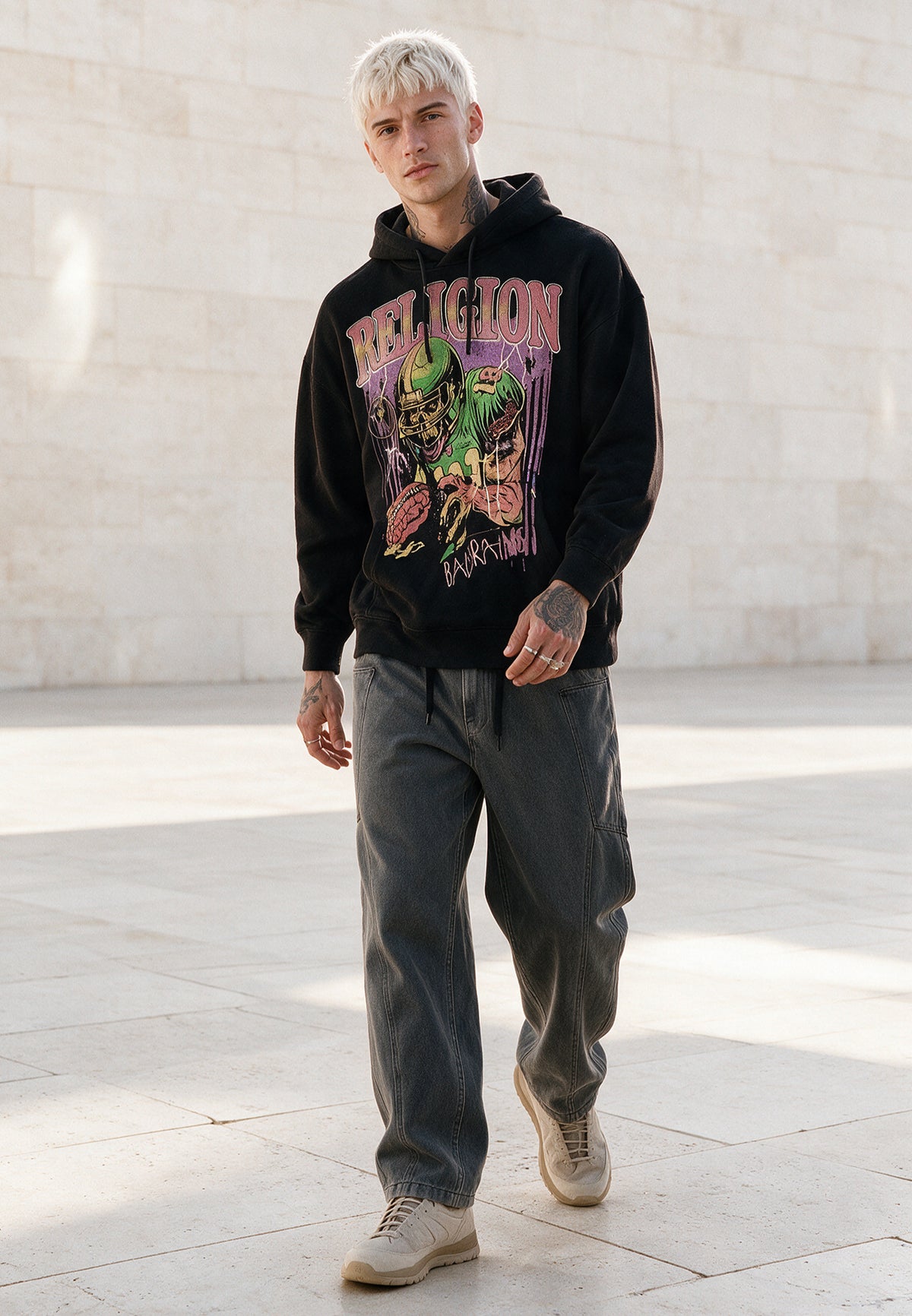 RELIGION FOOTBALL HOODY BLACK