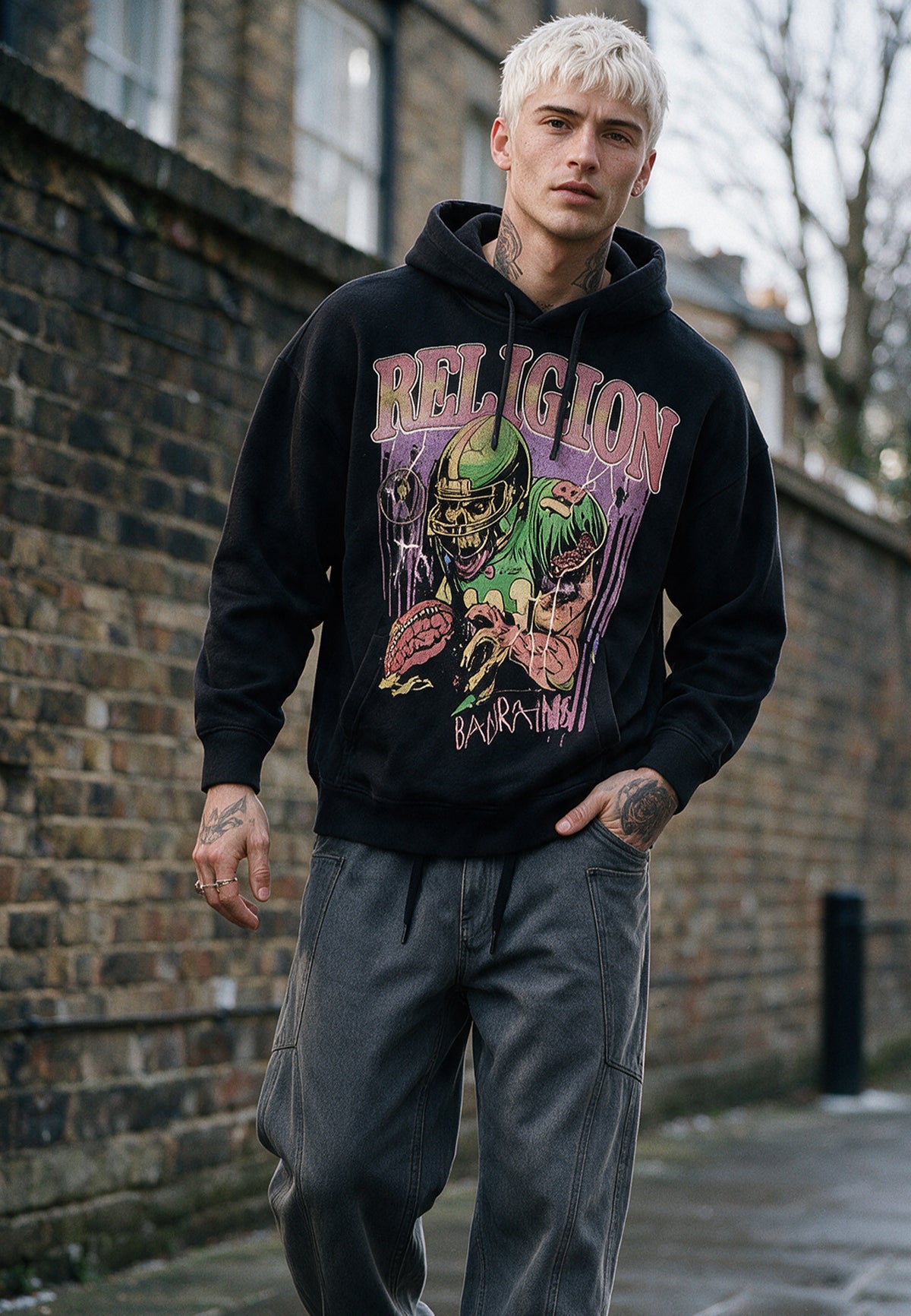 RELIGION FOOTBALL HOODY BLACK