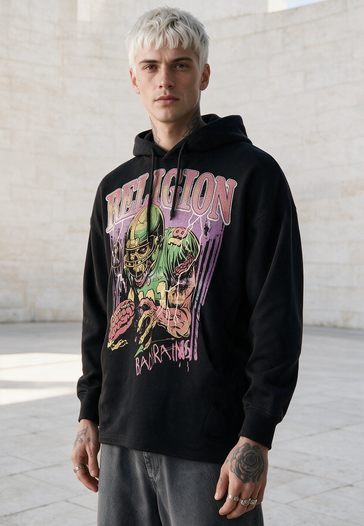 RELIGION FOOTBALL HOODY BLACK