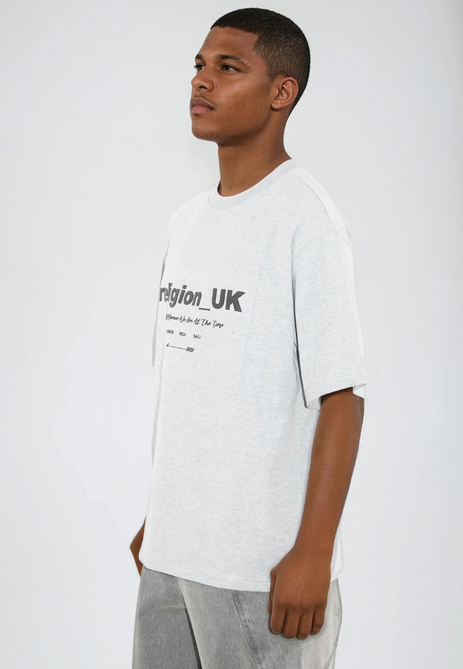RELIGION UK T-SHIRT LIGHT GREY MARL