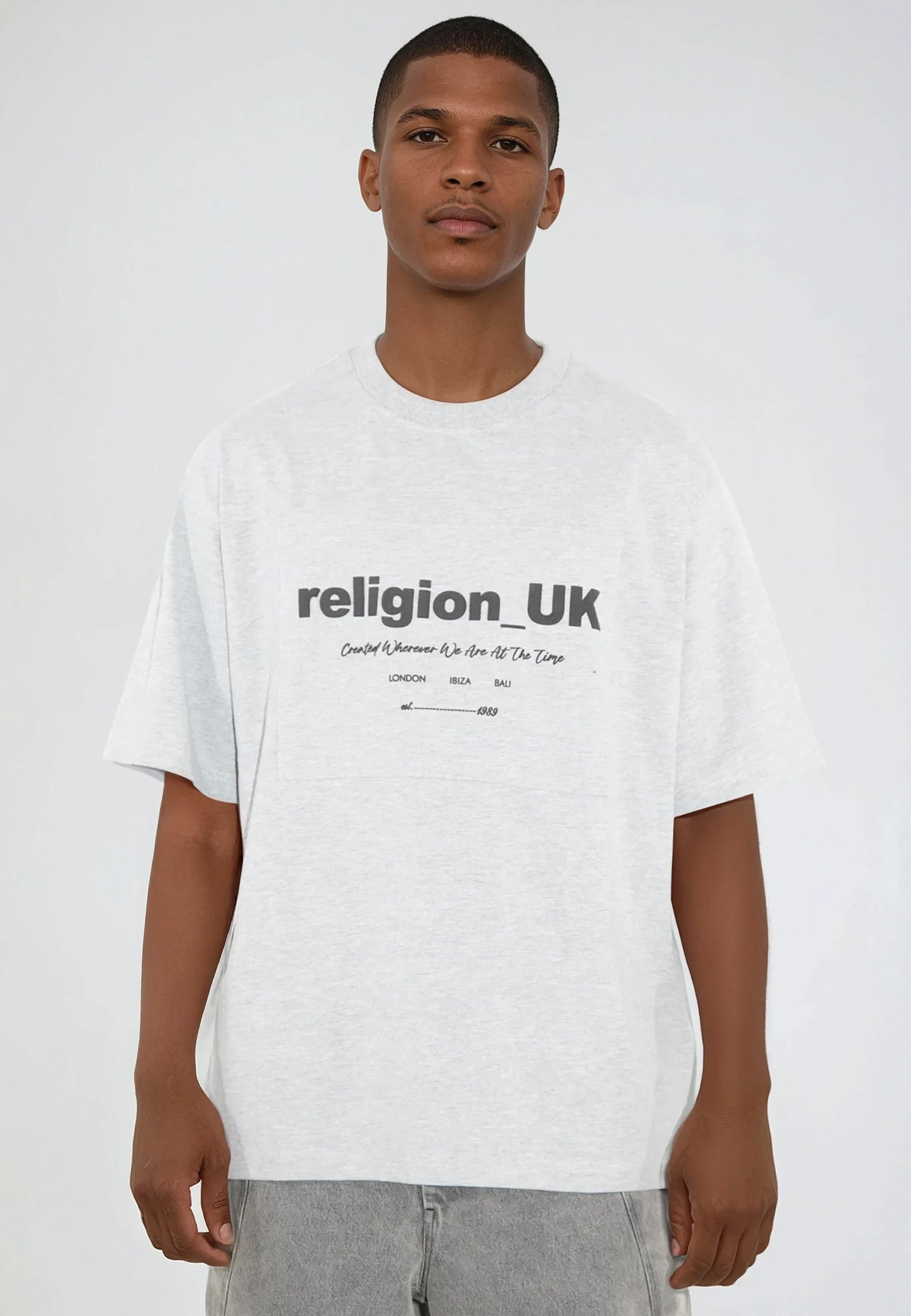RELIGION UK T-SHIRT LIGHT GREY MARL