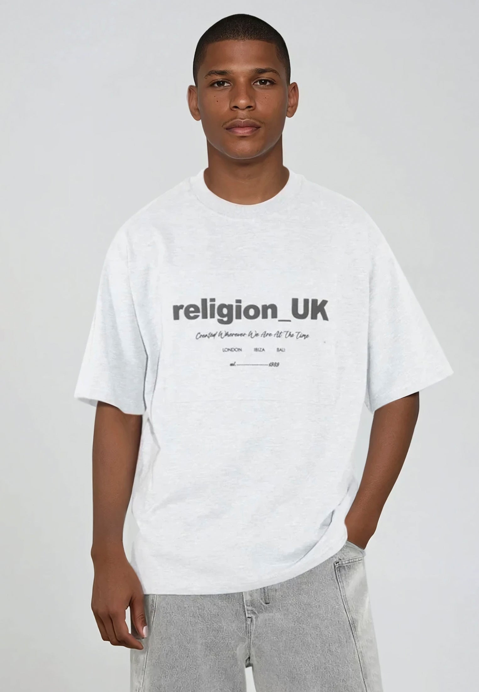 RELIGION UK T-SHIRT LIGHT GREY MARL