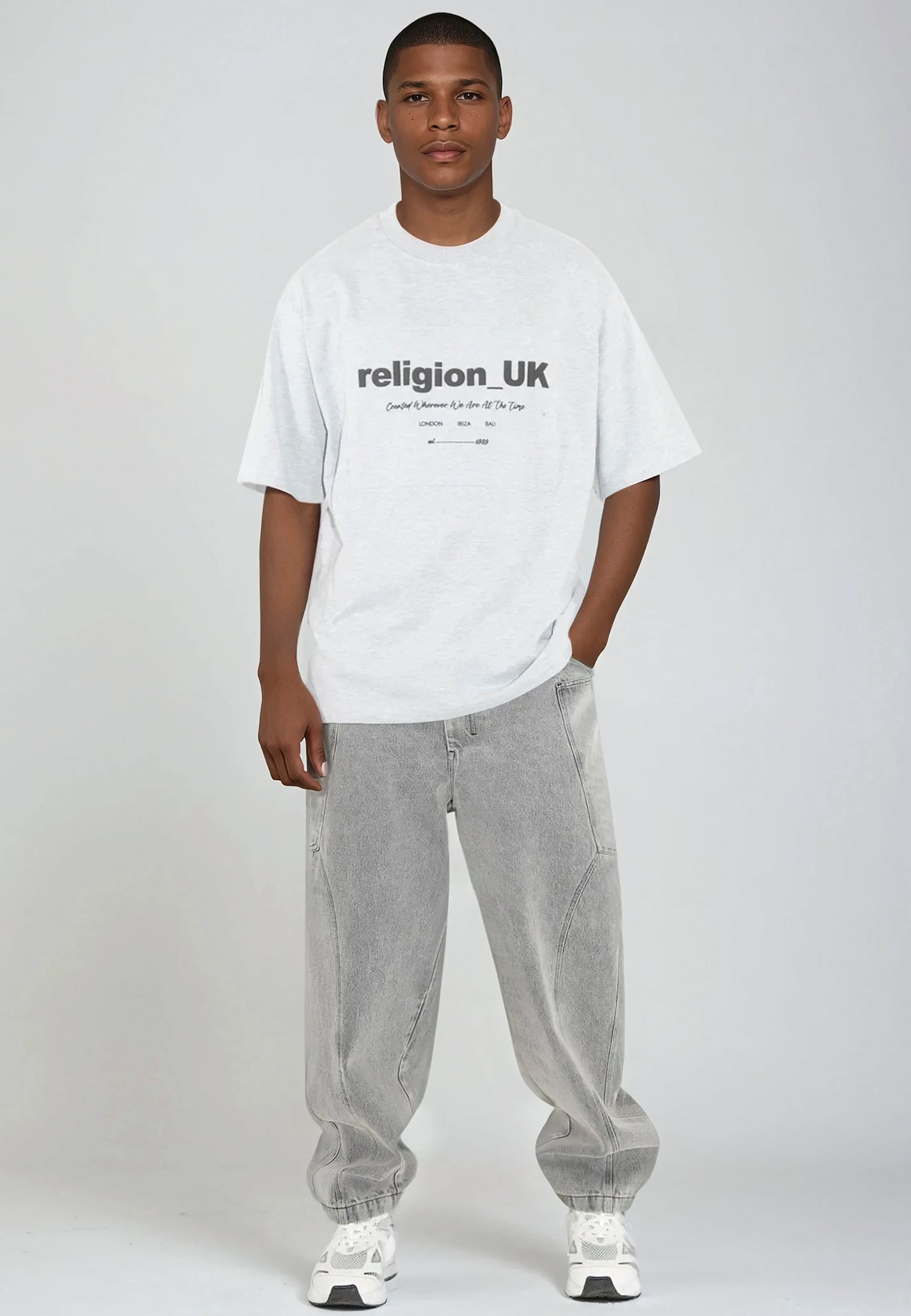 RELIGION UK T-SHIRT LIGHT GREY MARL