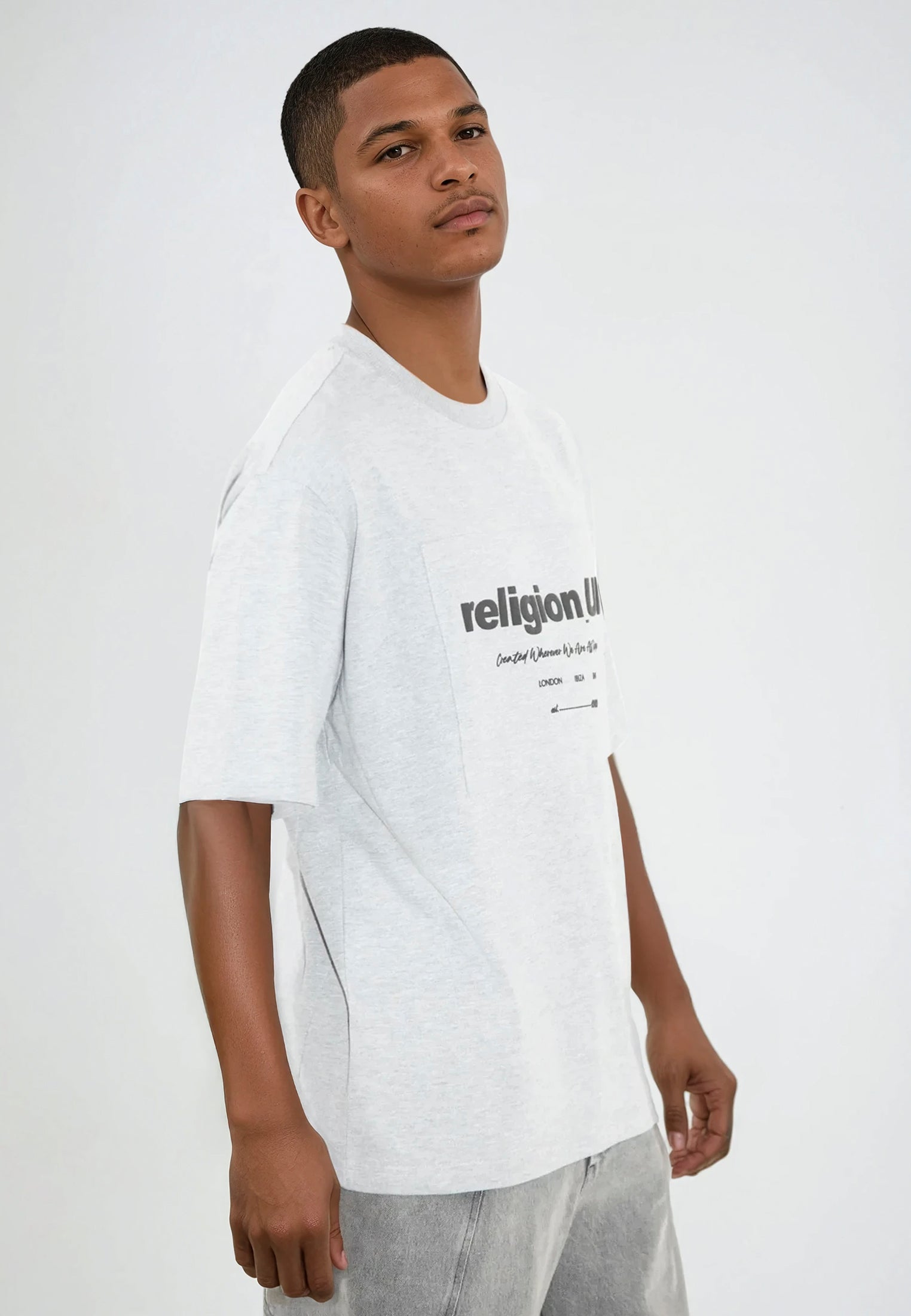 RELIGION UK T-SHIRT LIGHT GREY MARL
