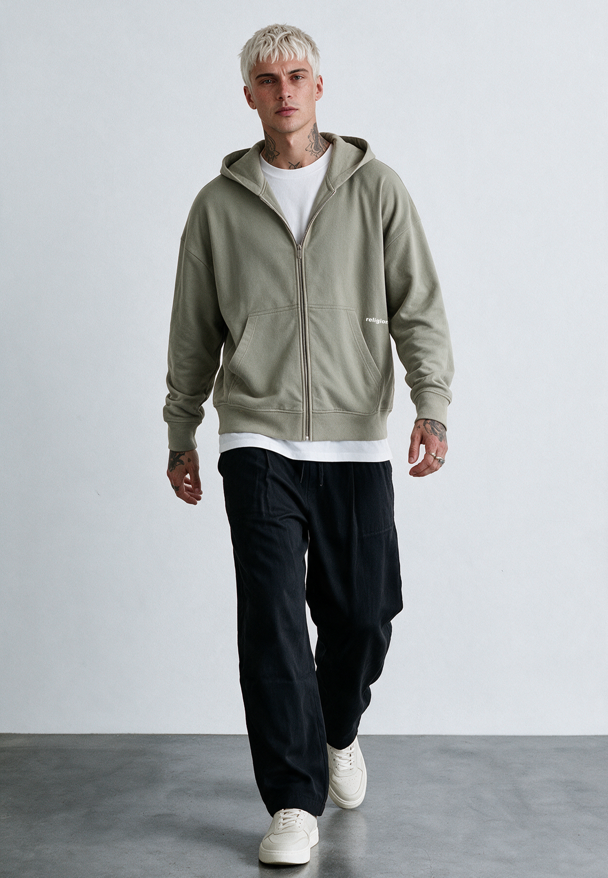 RELIGION UK ZIP UP HOODIE KHAKI